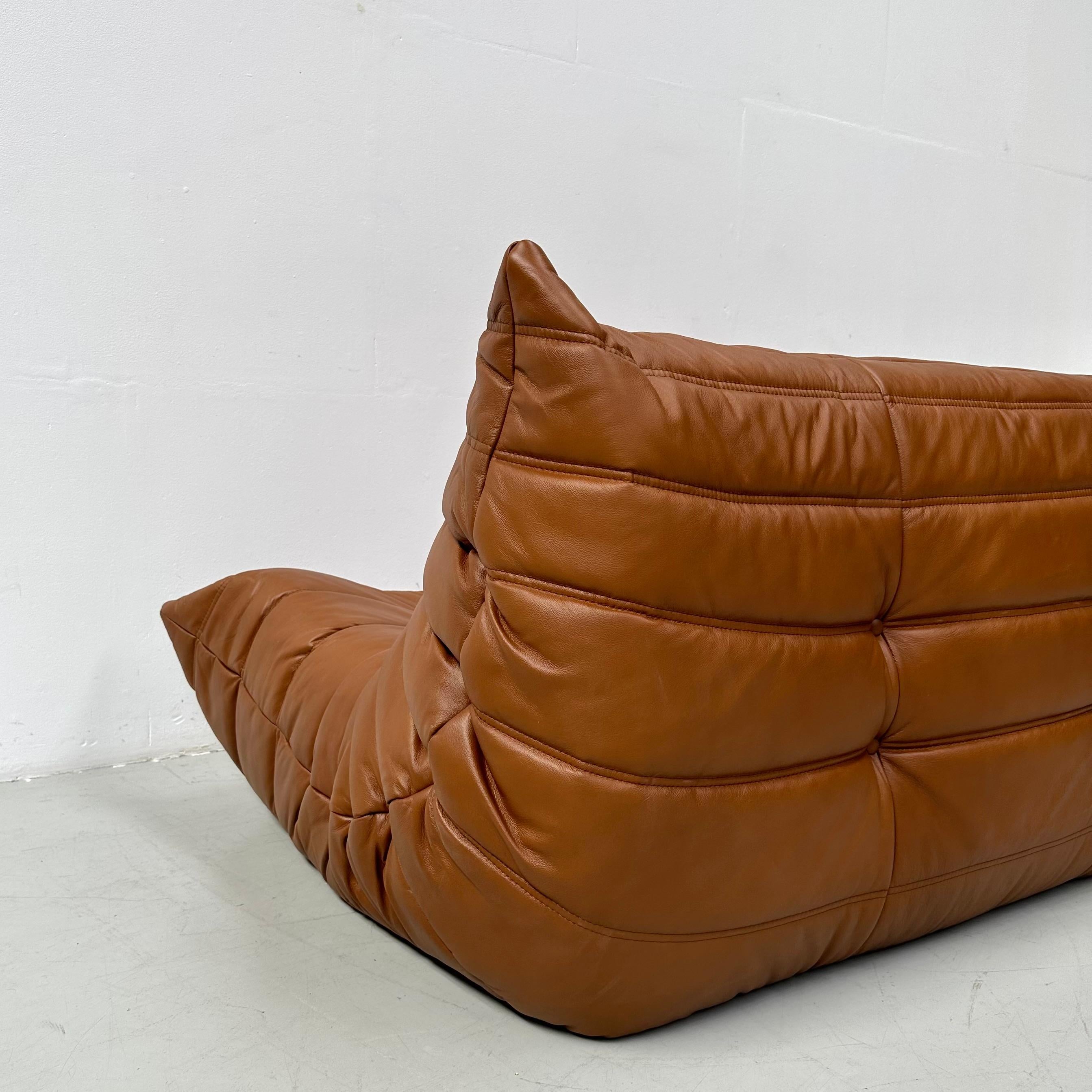 French Togo Sofa in Cognac Leather by Michel Ducaroy for Ligne Roset. 2