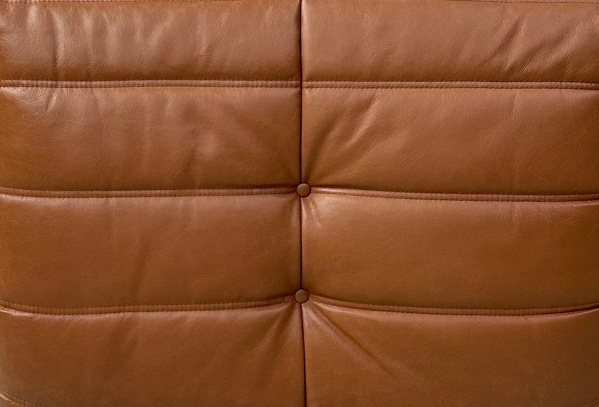 French Togo Sofa in Cognac  Leather by Michel Ducaroy for Ligne Roset. 6