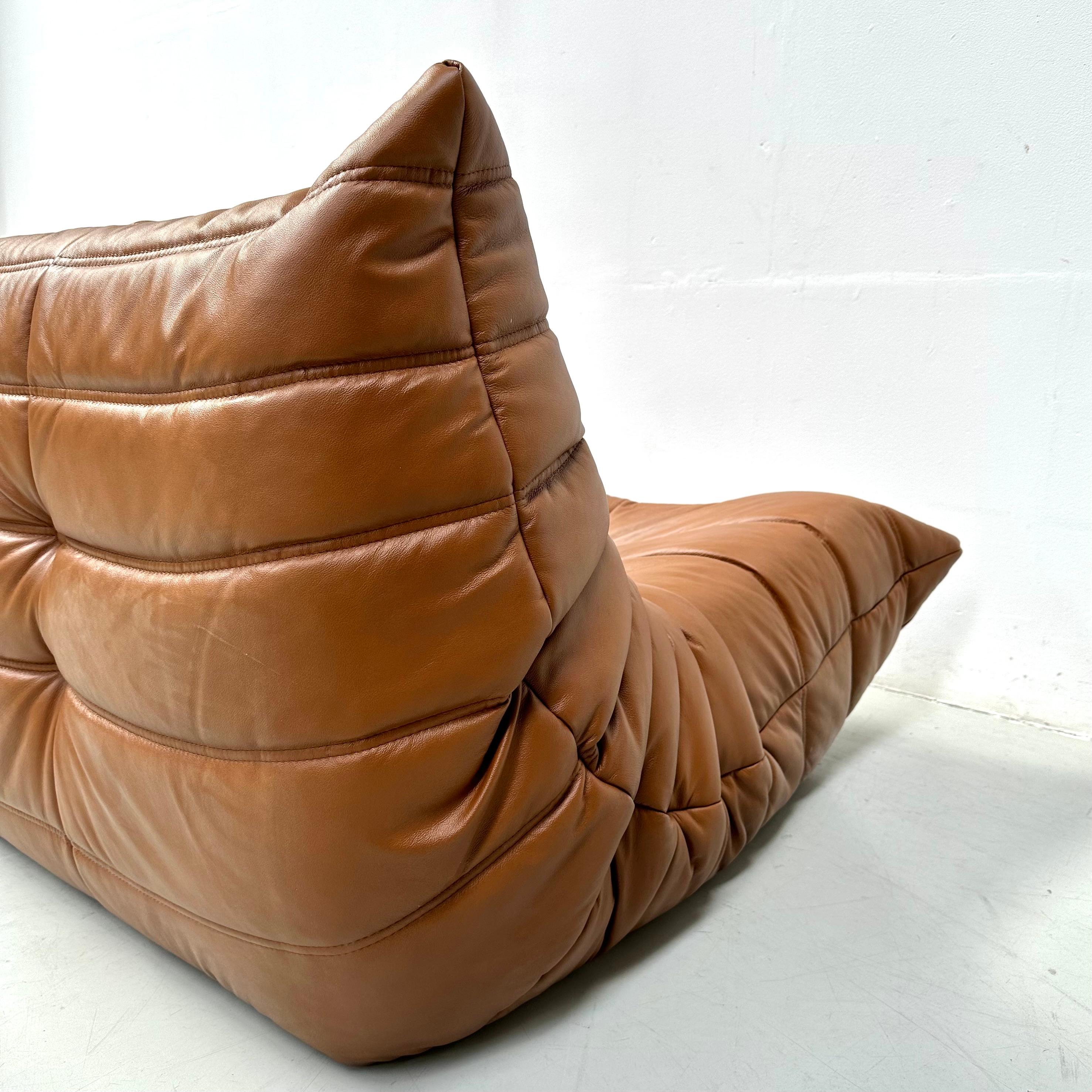 French Togo Sofa in Cognac Leather by Michel Ducaroy for Ligne Roset. 3