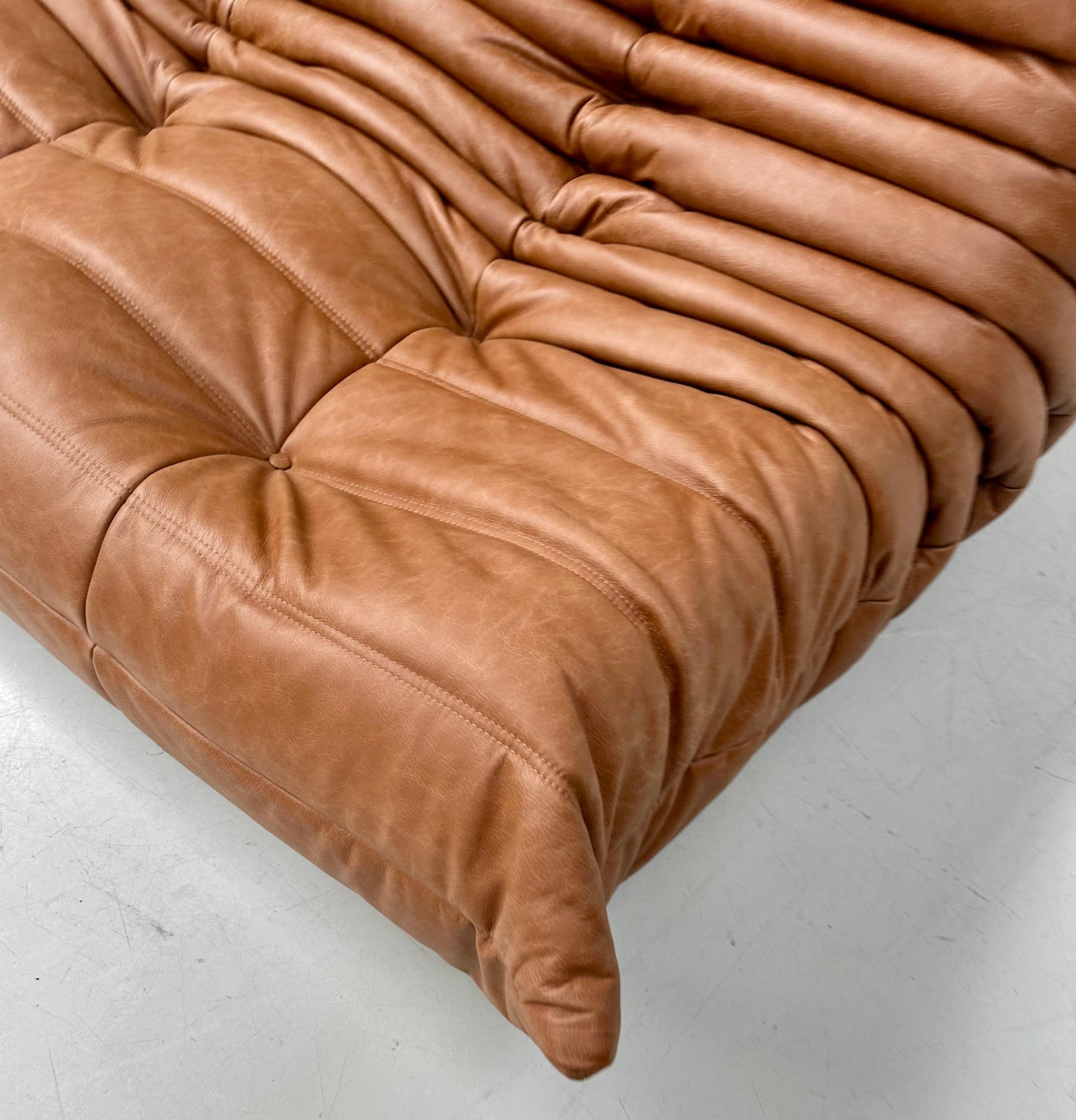 20th Century French Togo Sofa in Cognac  Leather by Michel Ducaroy for Ligne Roset.