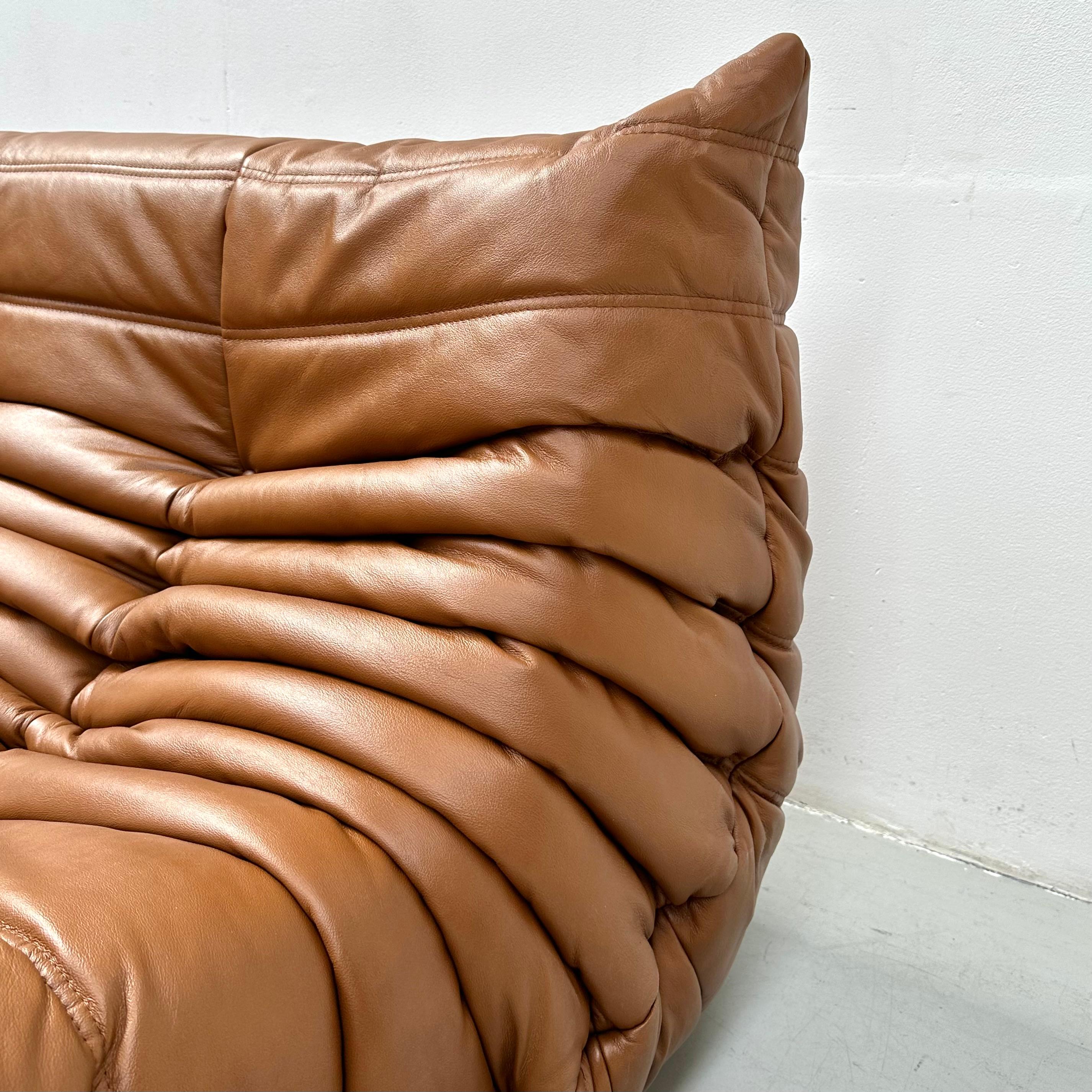 20th Century French Togo Sofa in Cognac Leather by Michel Ducaroy for Ligne Roset. For Sale