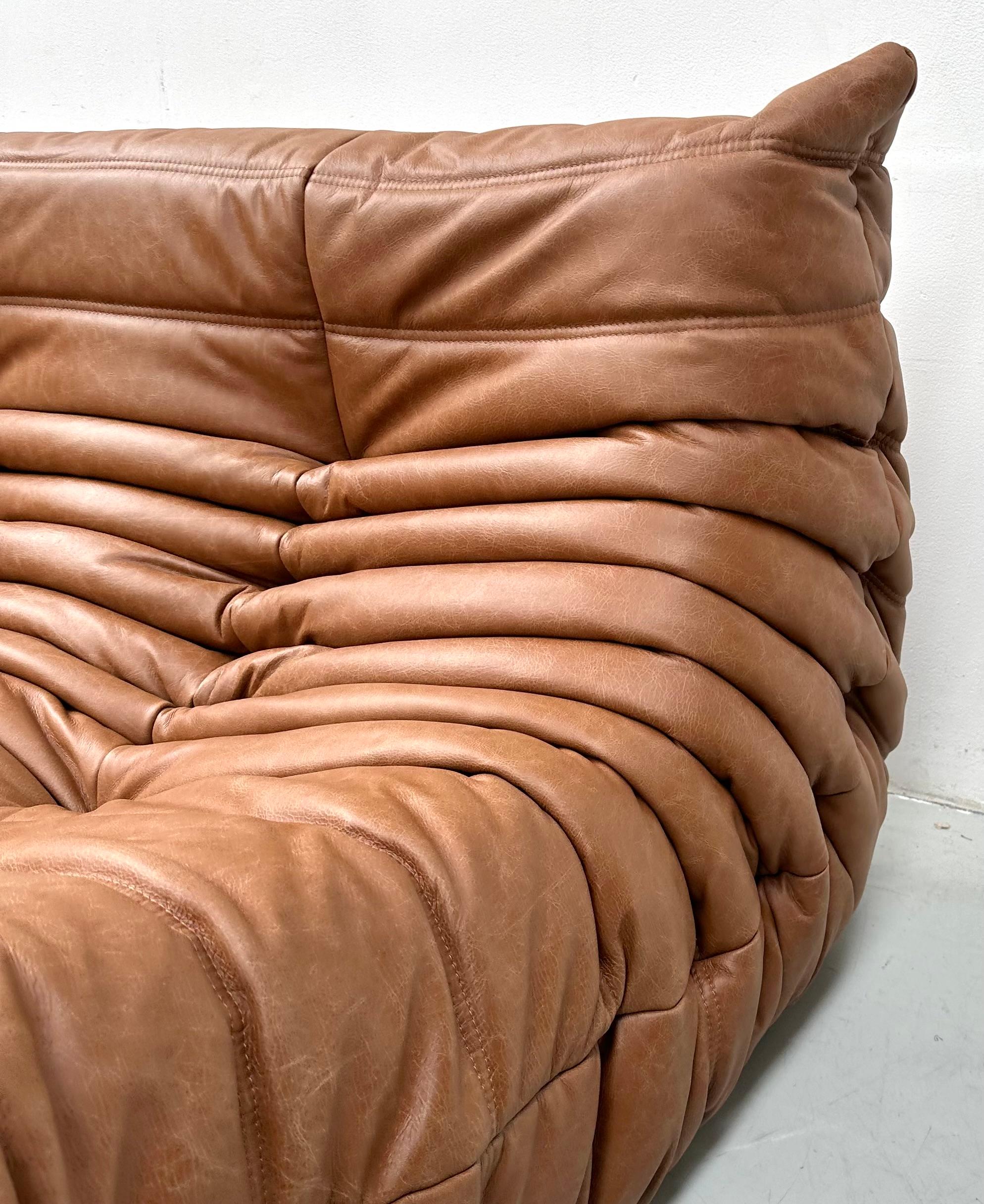 French Togo Sofa in Cognac  Leather by Michel Ducaroy for Ligne Roset. 2