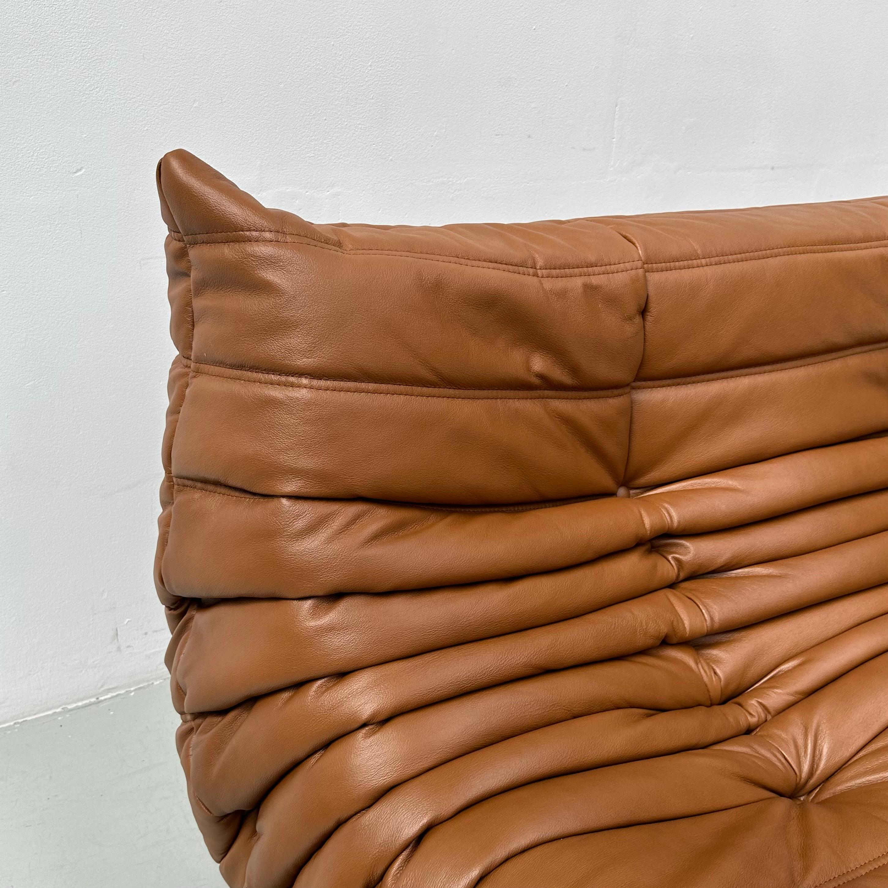 20th Century French Togo Sofa in Cognac Leather by Michel Ducaroy for Ligne Roset.