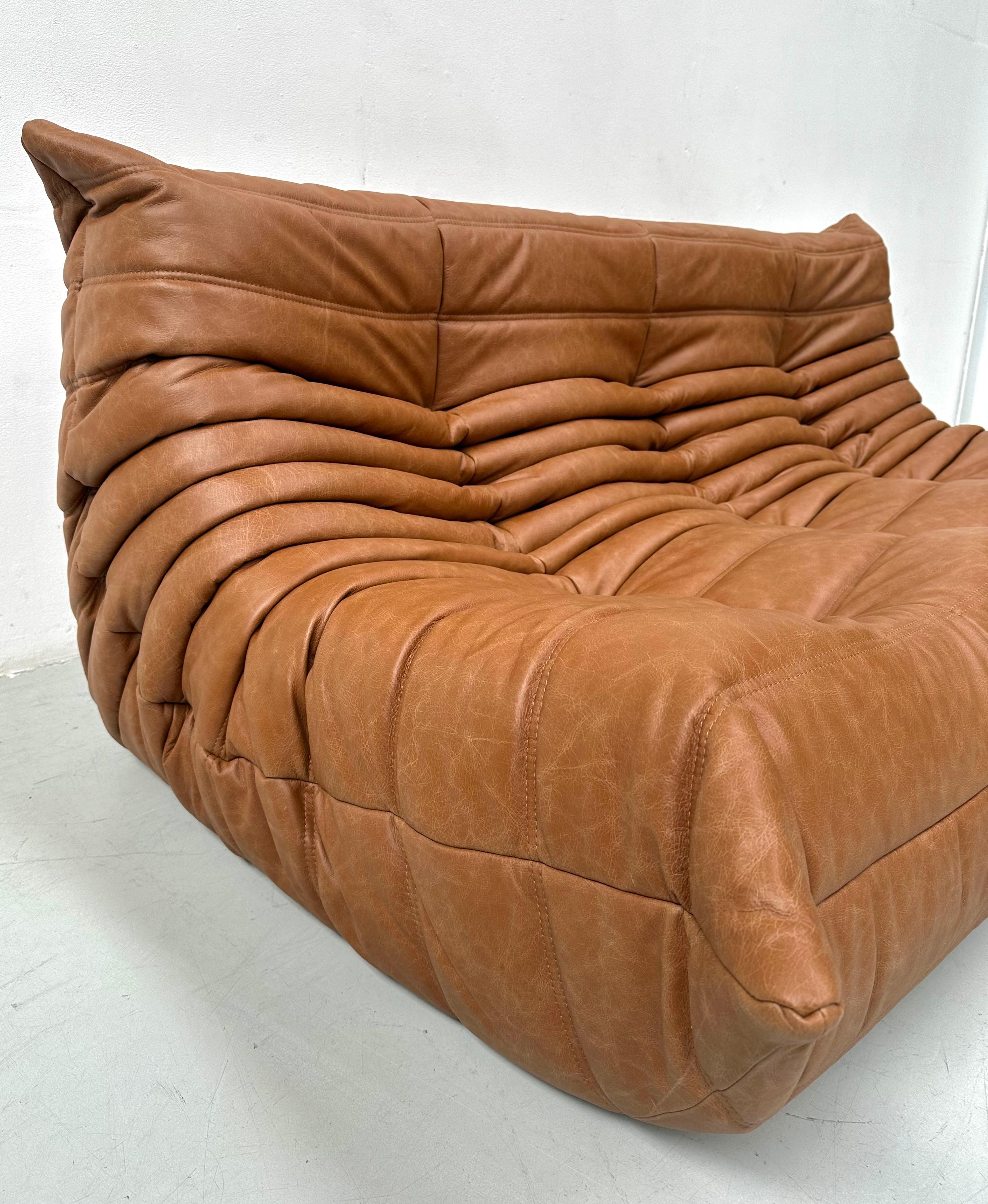 French Togo Sofa in Cognac  Leather by Michel Ducaroy for Ligne Roset. 4