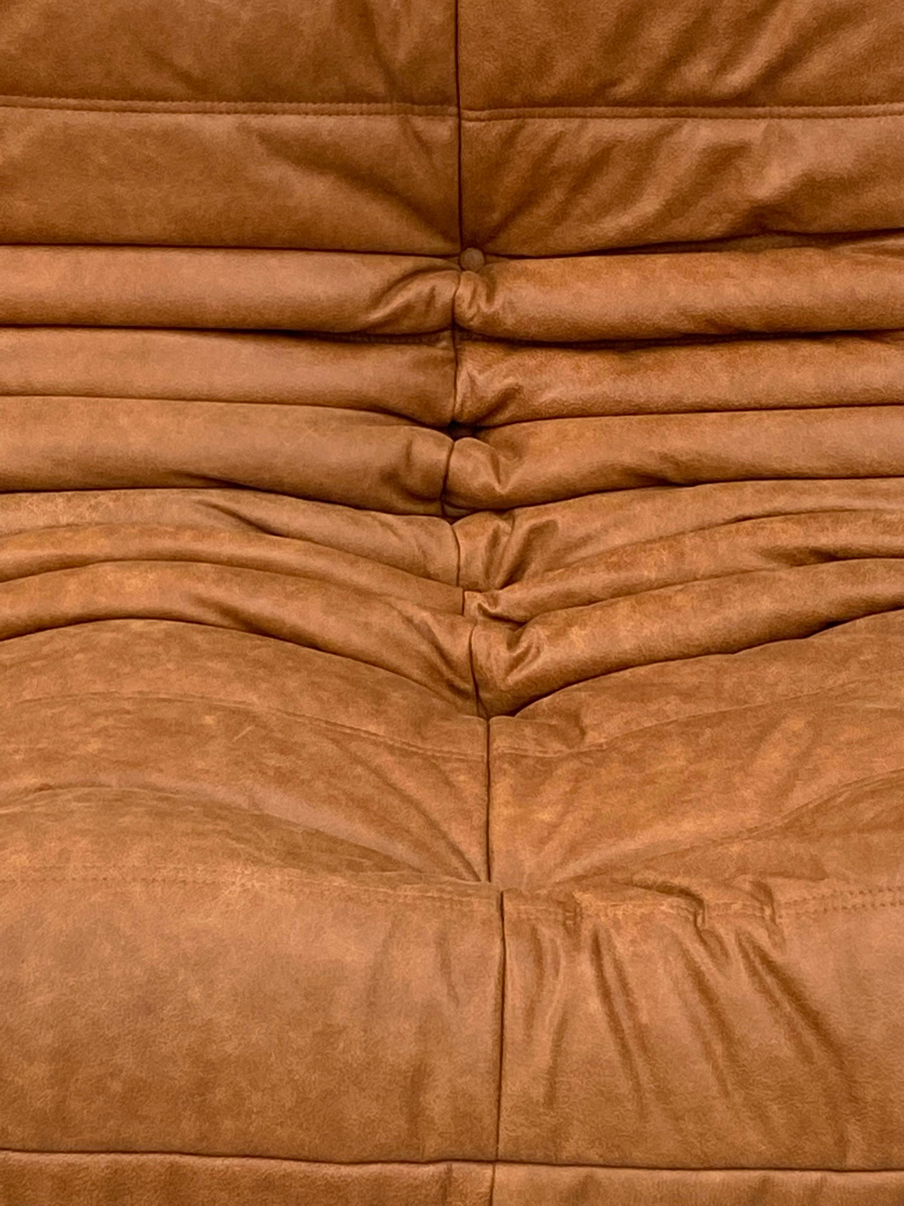 Mid-Century Modern French Togo Sofa in Vintage Cognac Leather by M. Ducaroy for Ligne Roset, 1970s