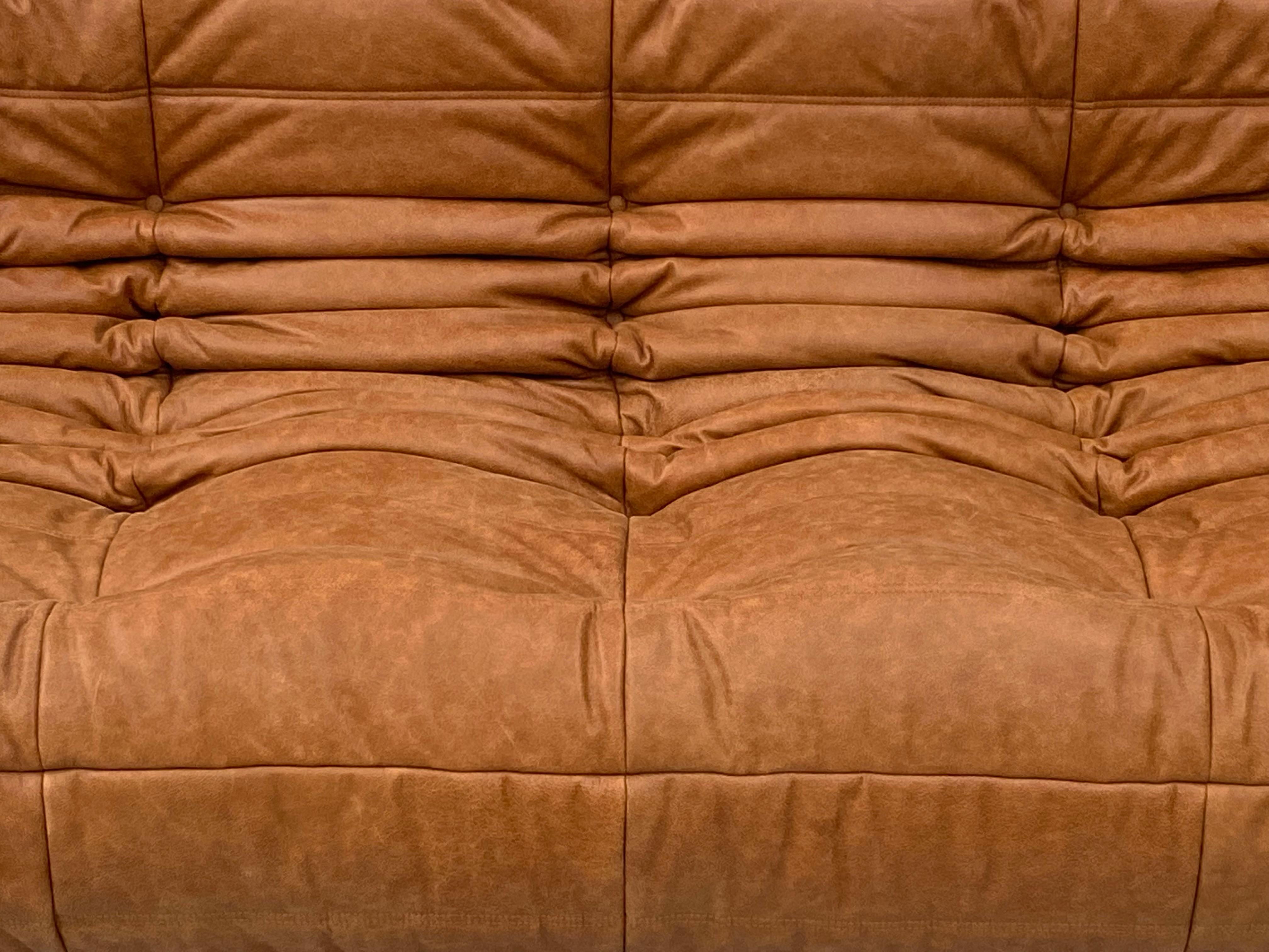 French Togo Sofa in Vintage Cognac Leather by M. Ducaroy for Ligne Roset, 1970s 1