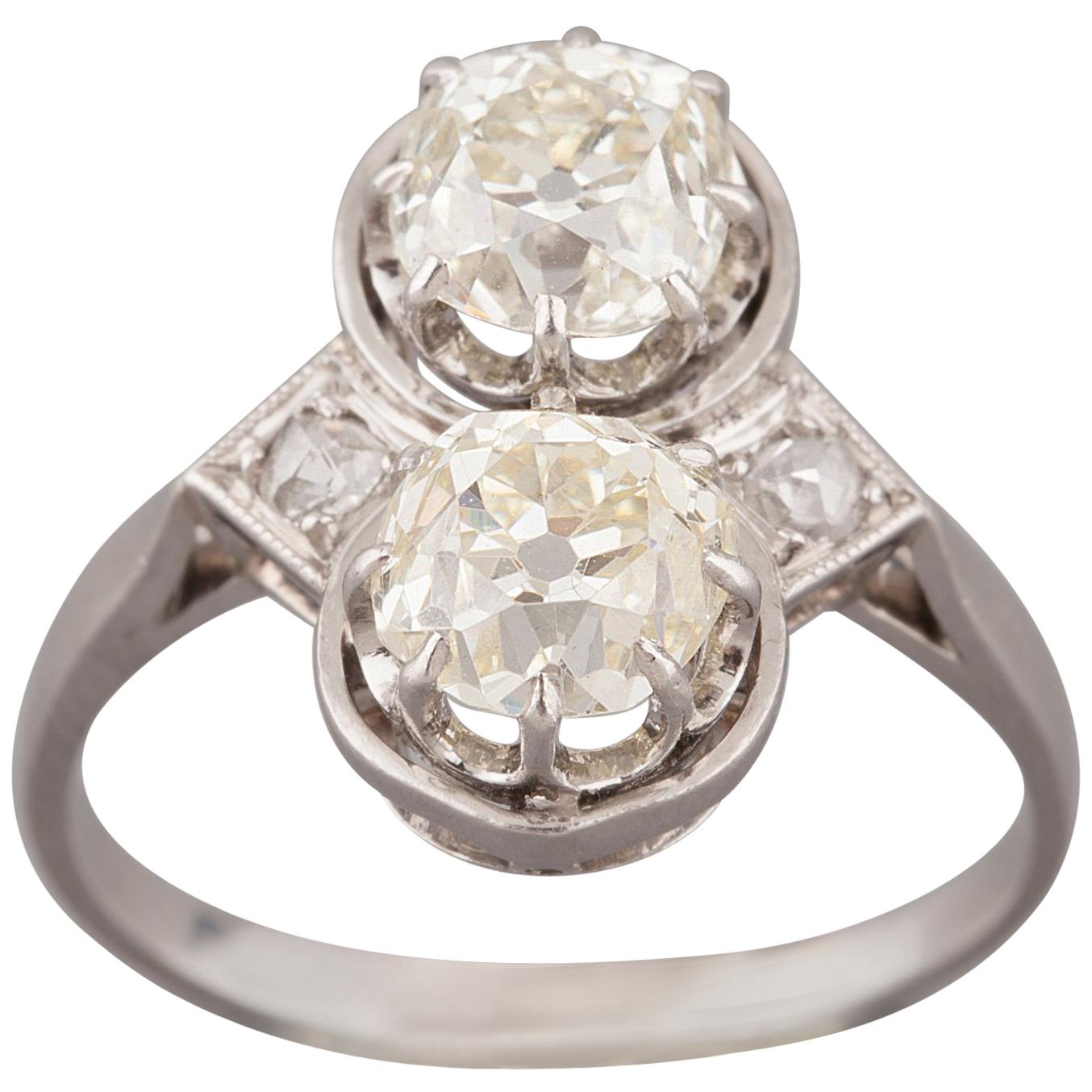 French Toi et Moi Diamonds Antique Ring