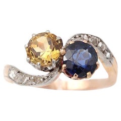 French Toi et Moi sapphire and citrine ring, natural sapphire: 0.90 ct