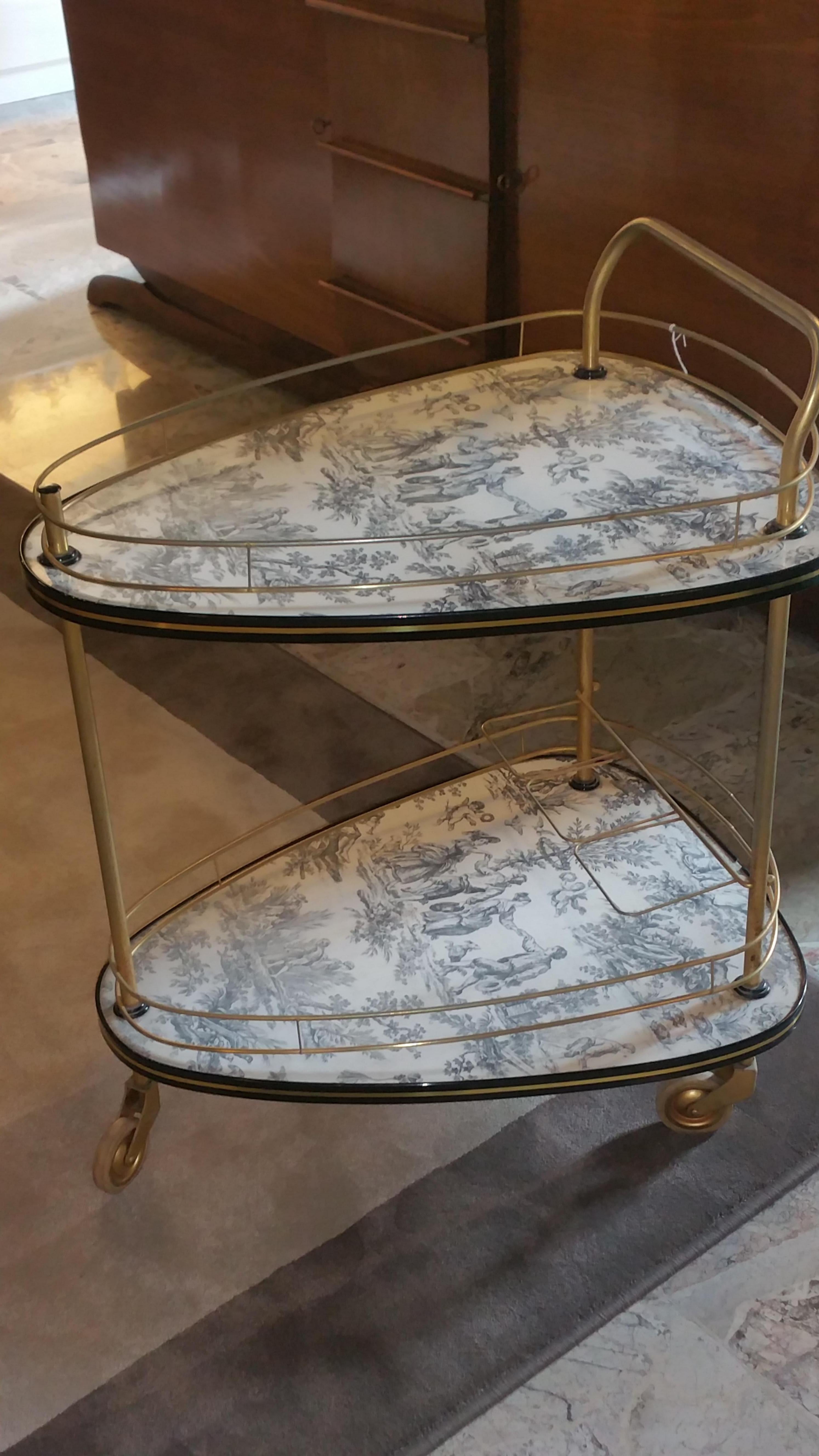 20th Century French Toile De Jouie Bar Cart In Good Condition In Prato, Tuscany