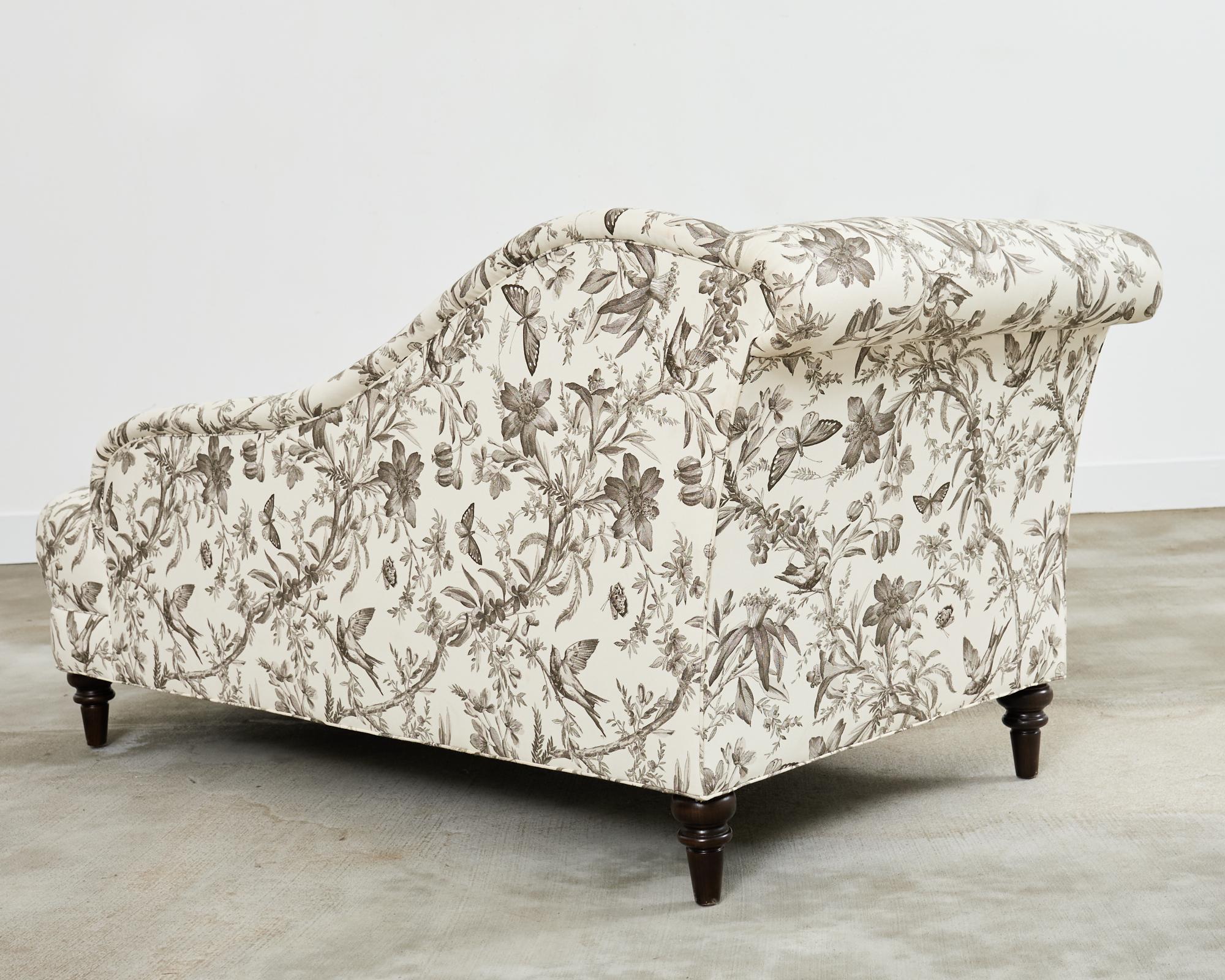 French Toile de Jouy Flora and Fauna Upholstered Daybed Chaise 2