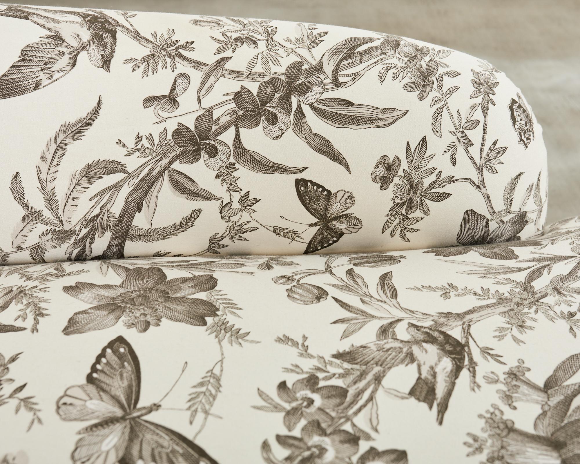 French Toile de Jouy Flora and Fauna Upholstered Daybed Chaise 4