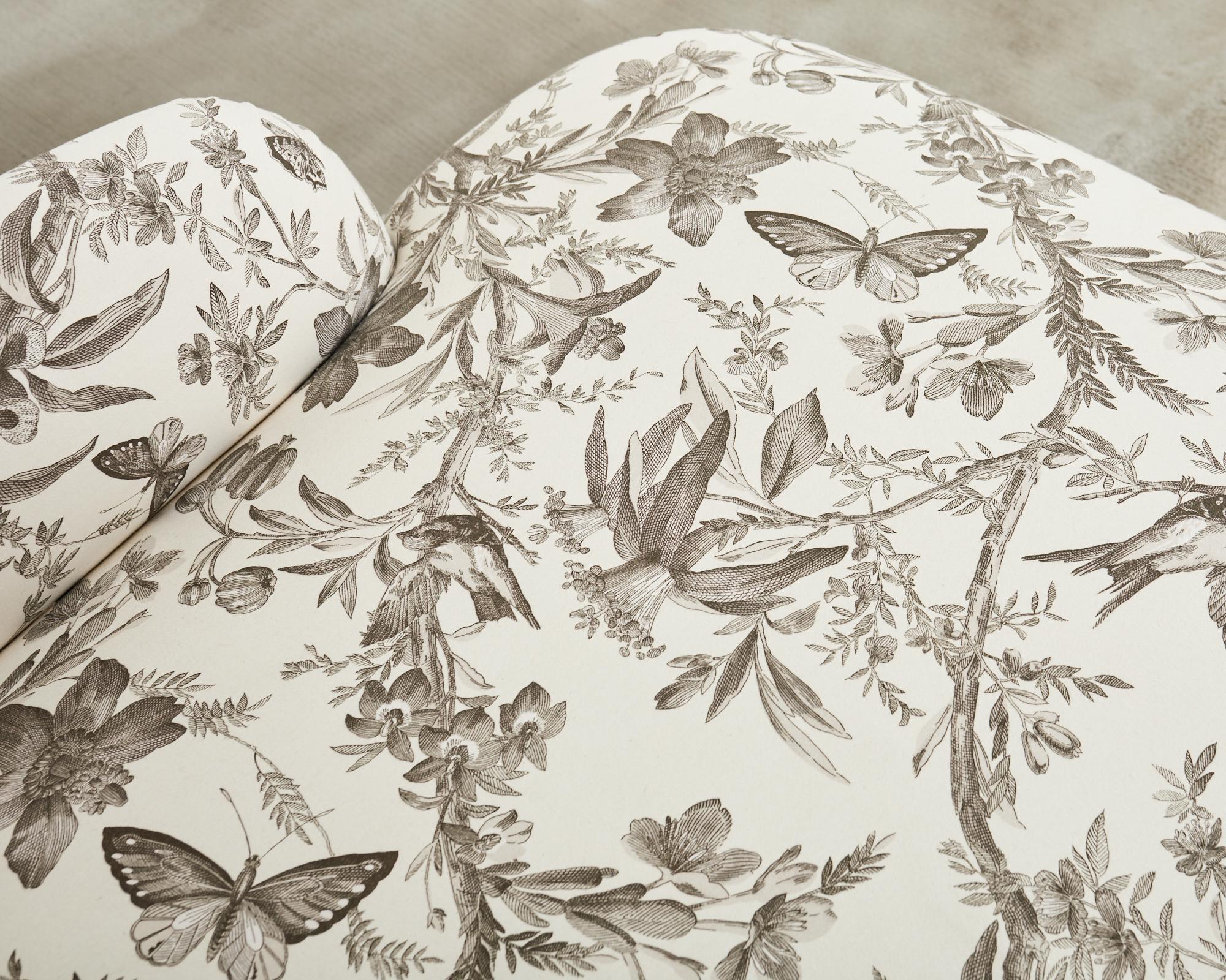 French Toile de Jouy Flora and Fauna Upholstered Daybed Chaise 6