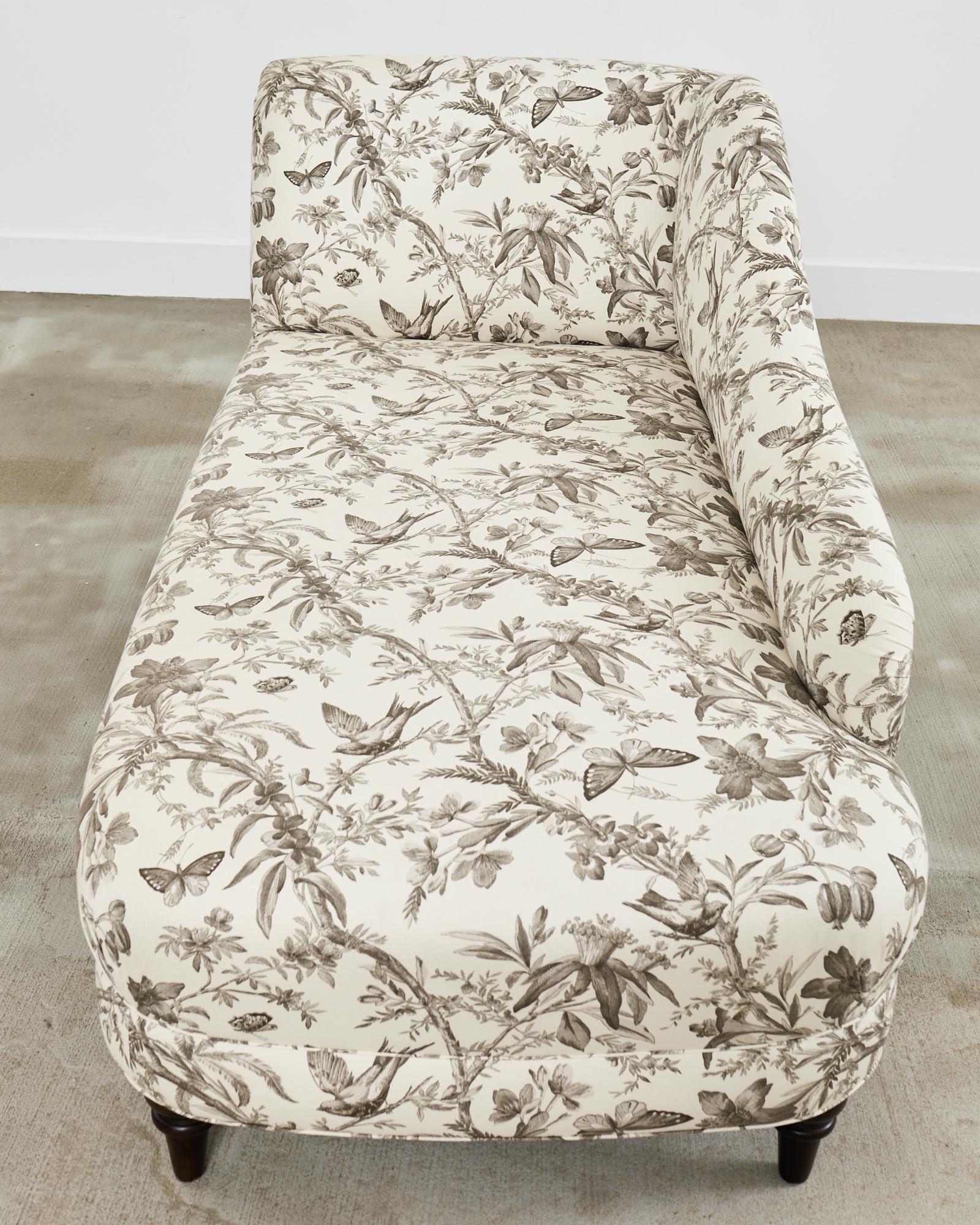 French Toile de Jouy Flora and Fauna Upholstered Daybed Chaise 7