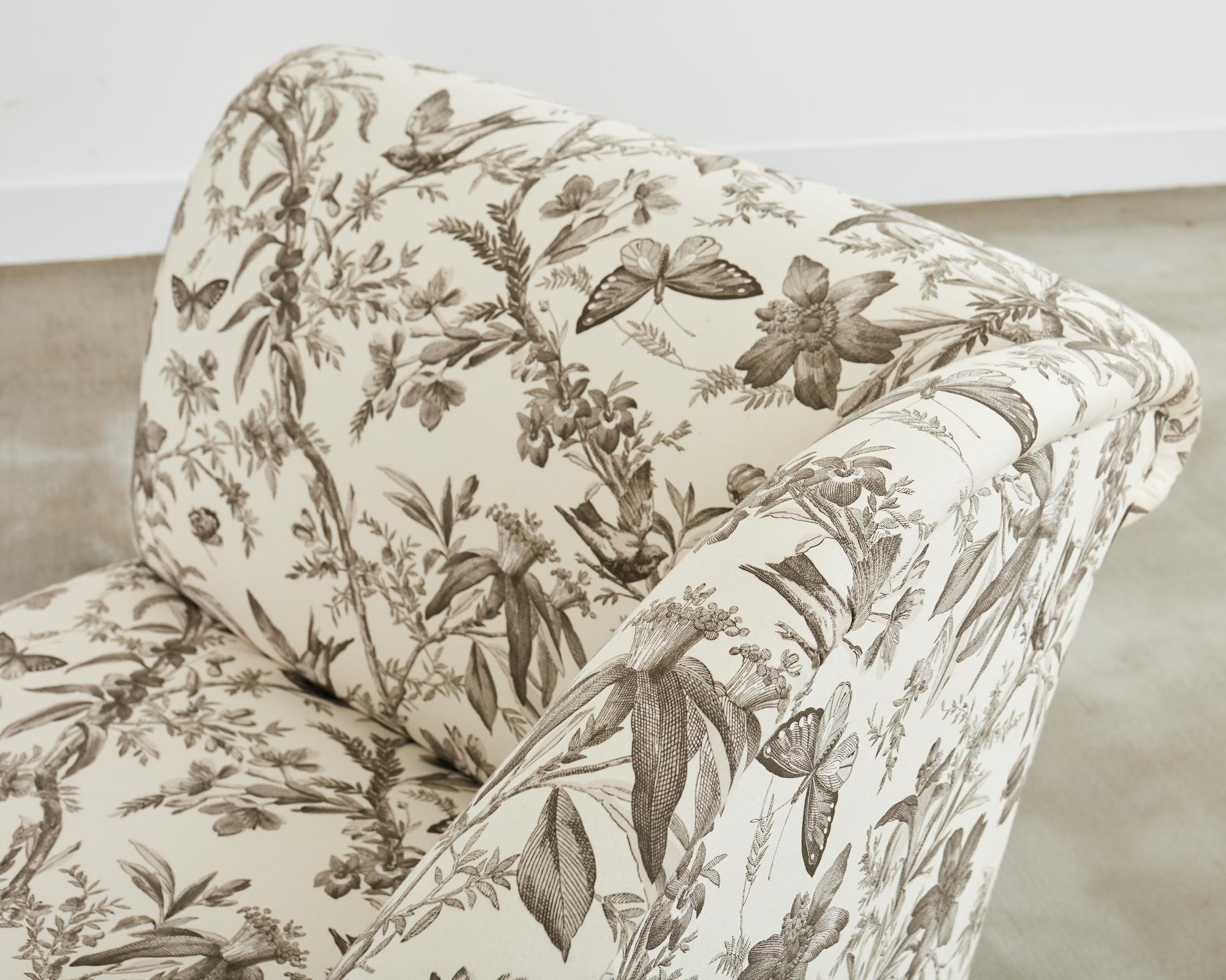 French Toile de Jouy Flora and Fauna Upholstered Daybed Chaise 8