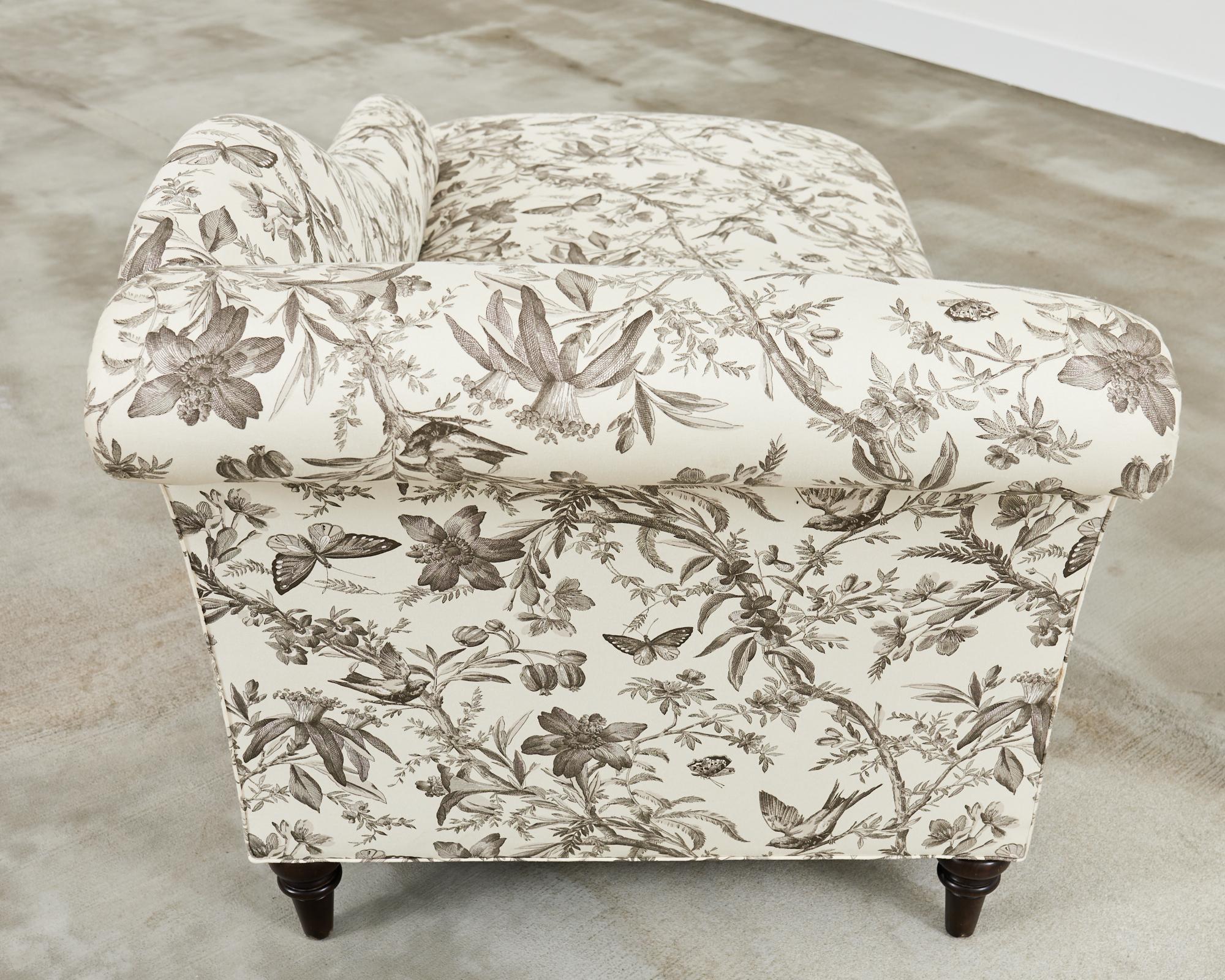 French Toile de Jouy Flora and Fauna Upholstered Daybed Chaise 9