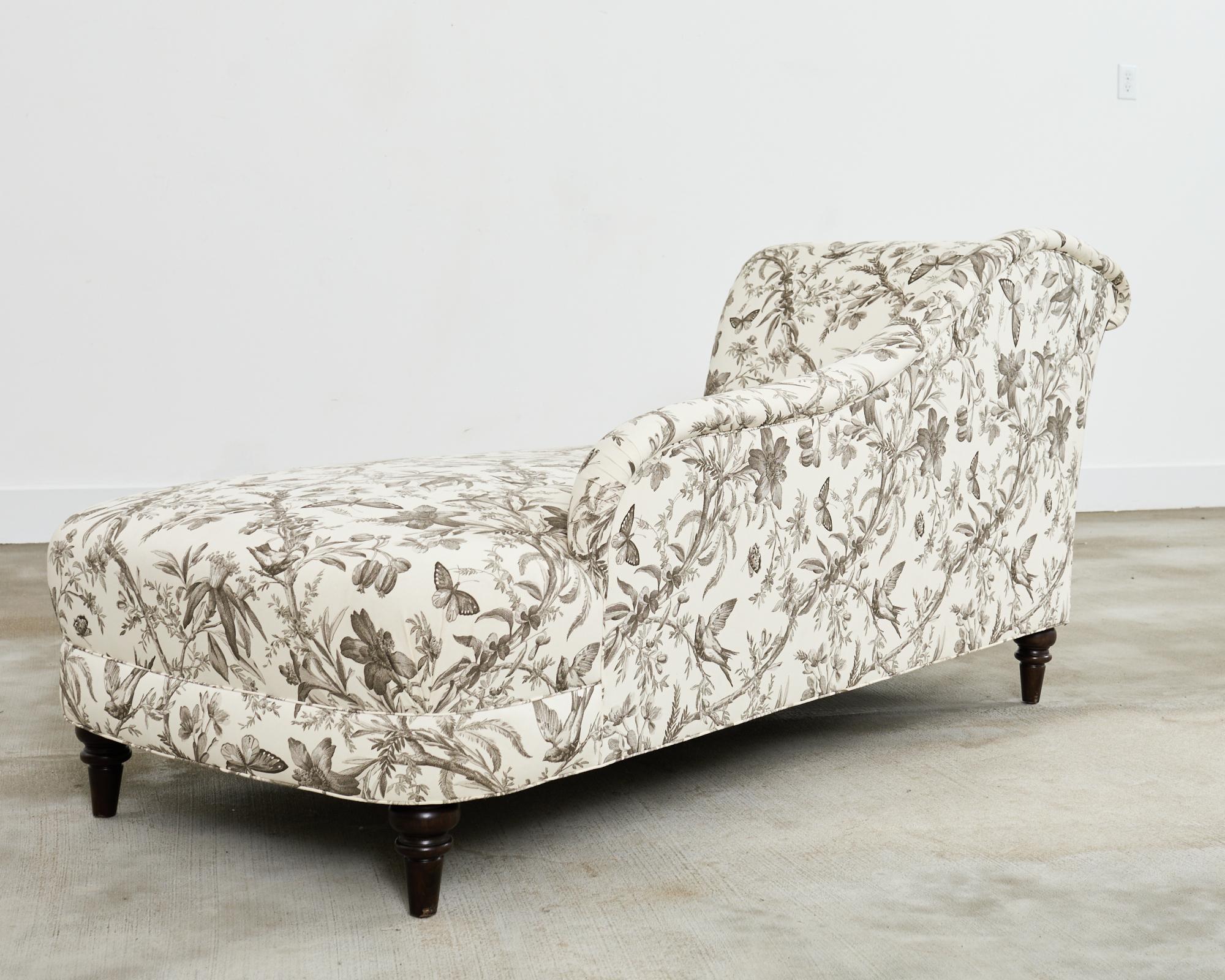 French Toile de Jouy Flora and Fauna Upholstered Daybed Chaise 11