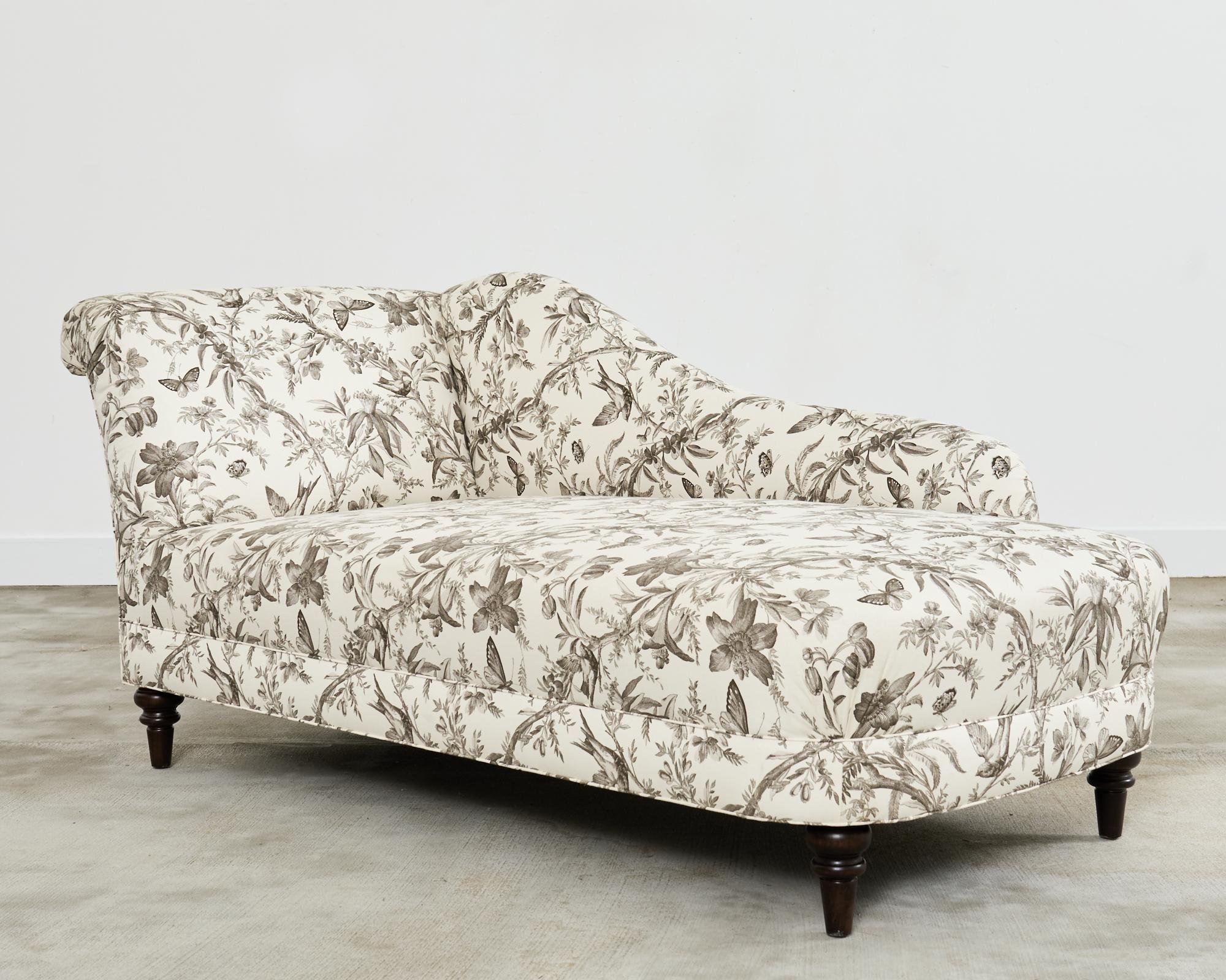 American French Toile de Jouy Flora and Fauna Upholstered Daybed Chaise