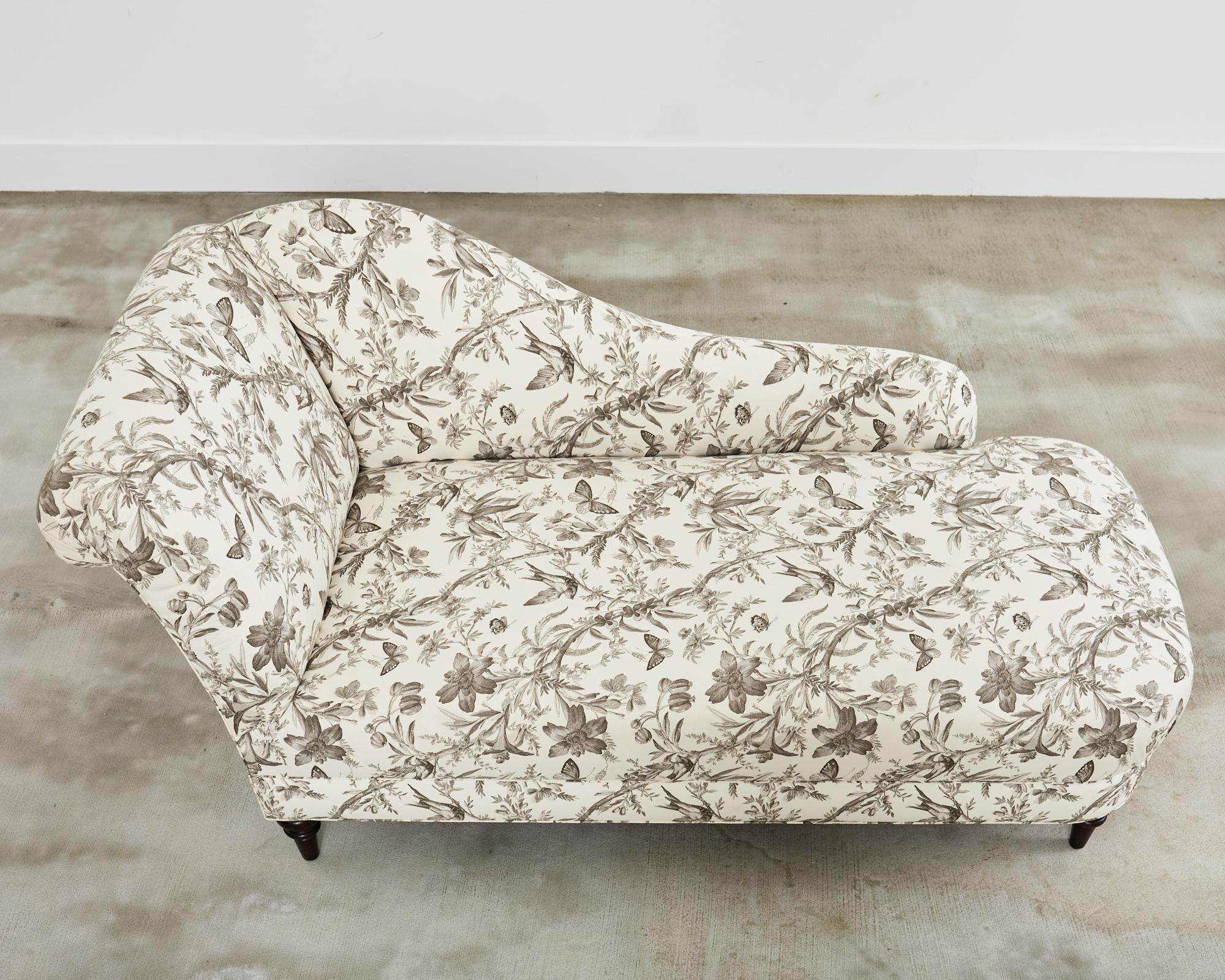 Hand-Crafted French Toile de Jouy Flora and Fauna Upholstered Daybed Chaise