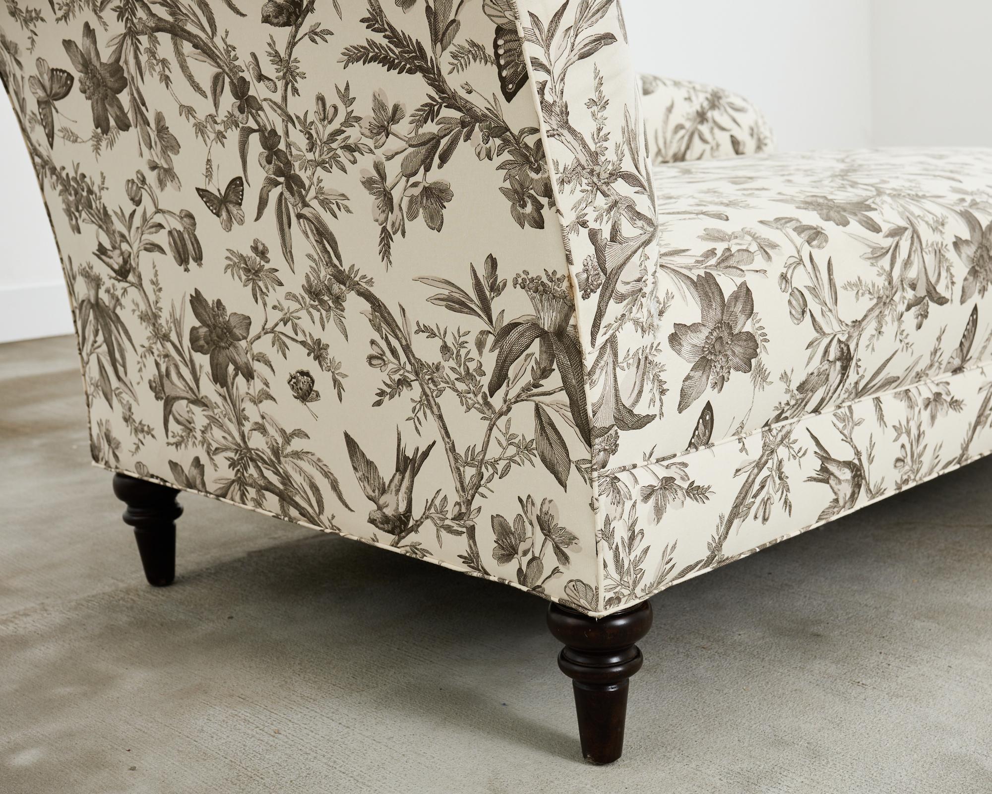 French Toile de Jouy Flora and Fauna Upholstered Daybed Chaise In Good Condition In Rio Vista, CA