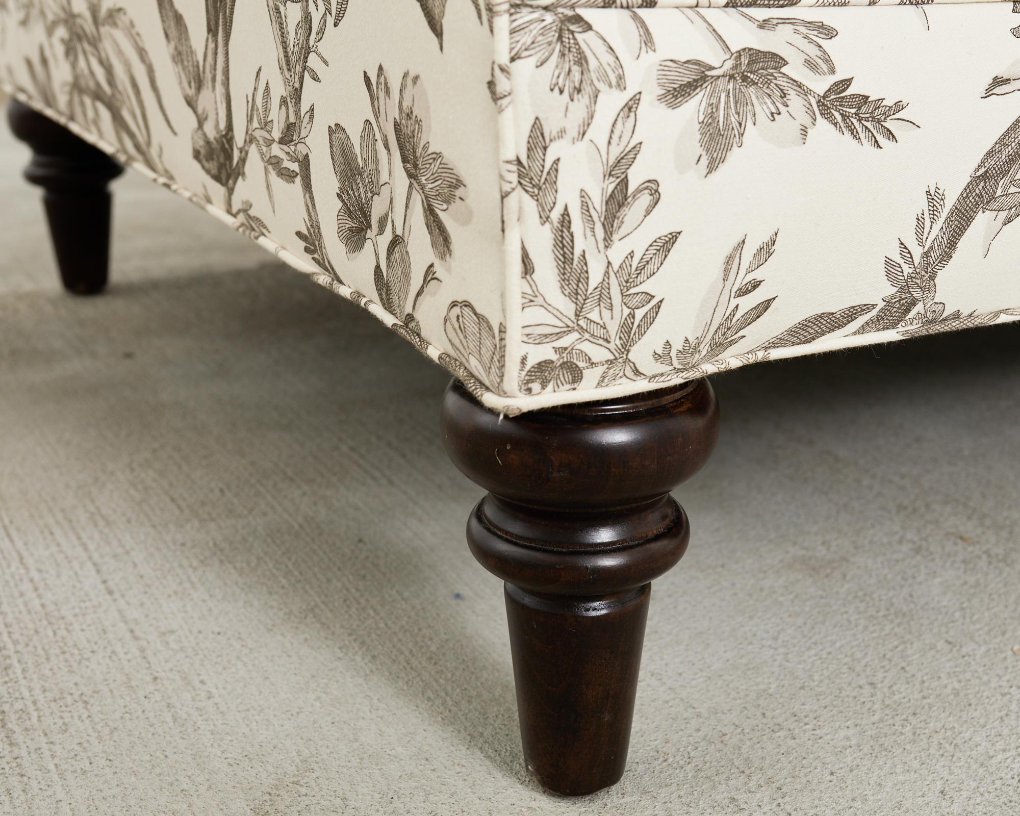 Hardwood French Toile de Jouy Flora and Fauna Upholstered Daybed Chaise