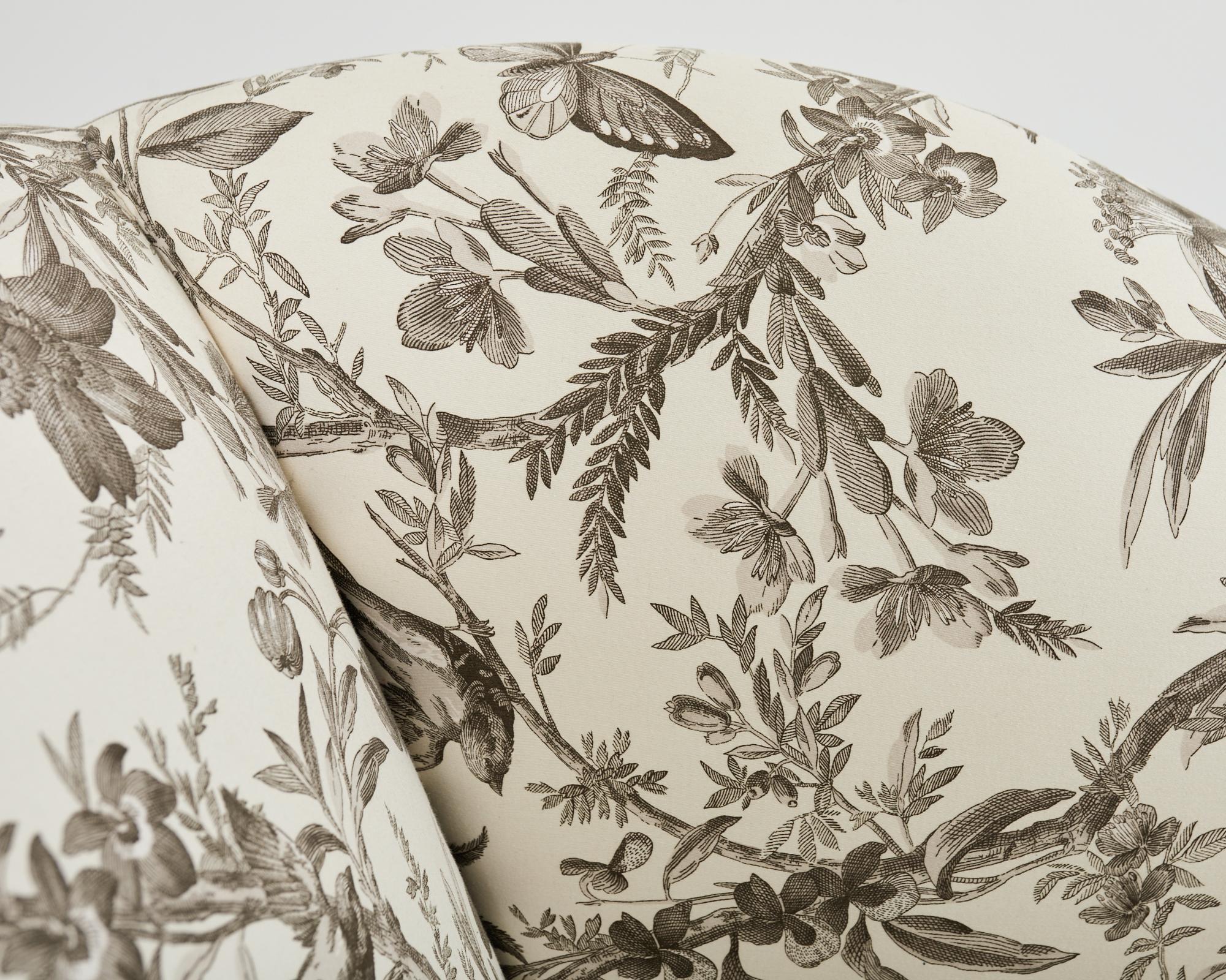 French Toile de Jouy Flora and Fauna Upholstered Daybed Chaise 1
