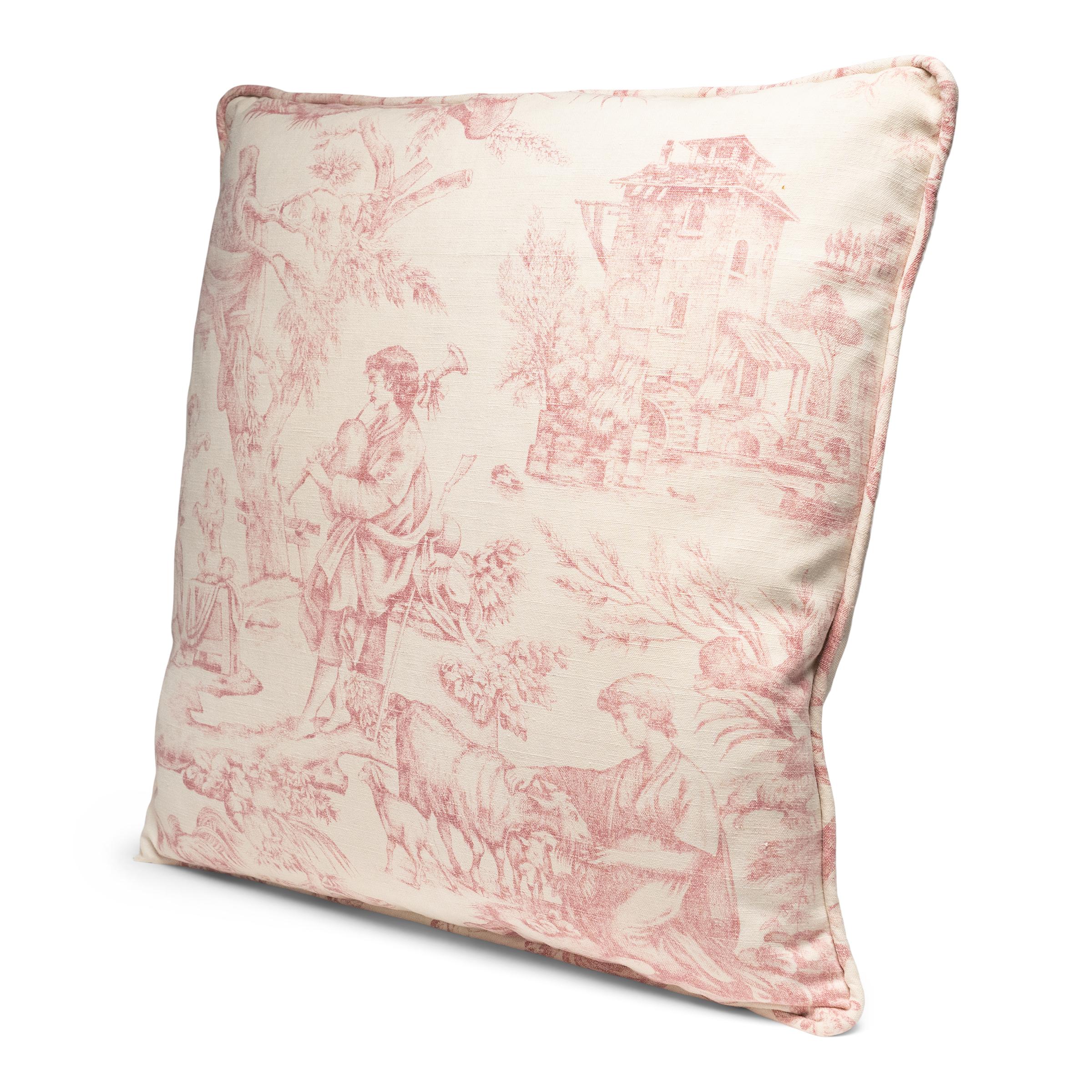 French Provincial French Toile de Jouy Throw Pillow For Sale