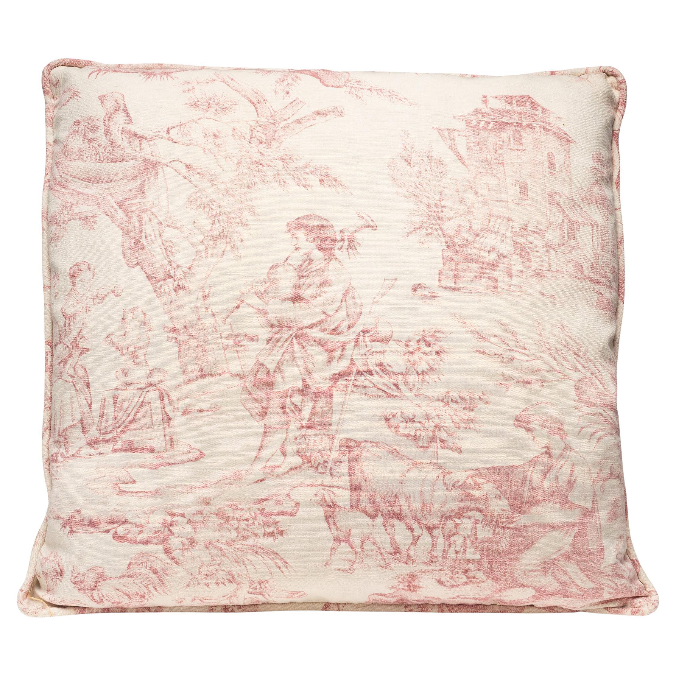 French Toile de Jouy Throw Pillow For Sale