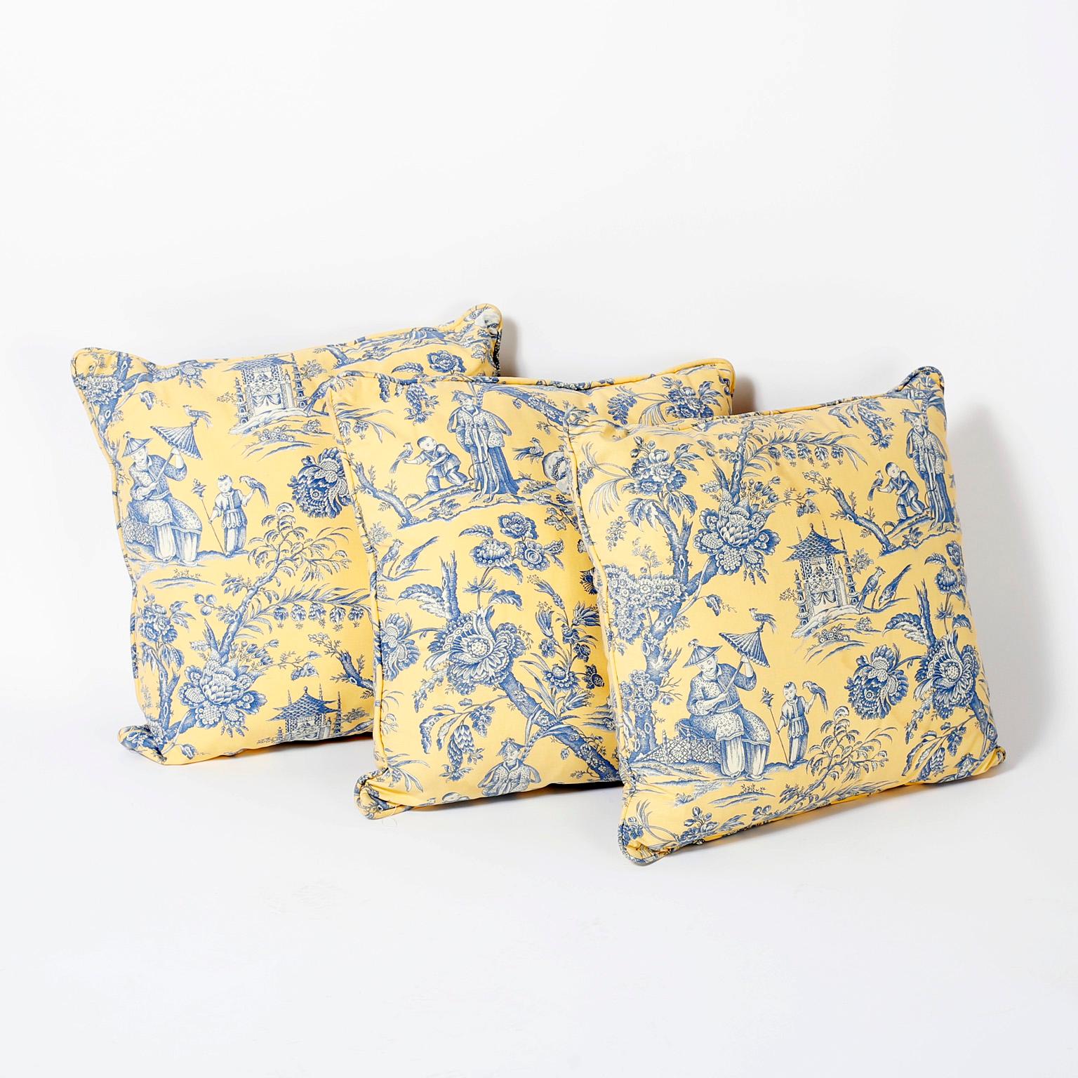 20th Century French Toile Style Linen Pillows