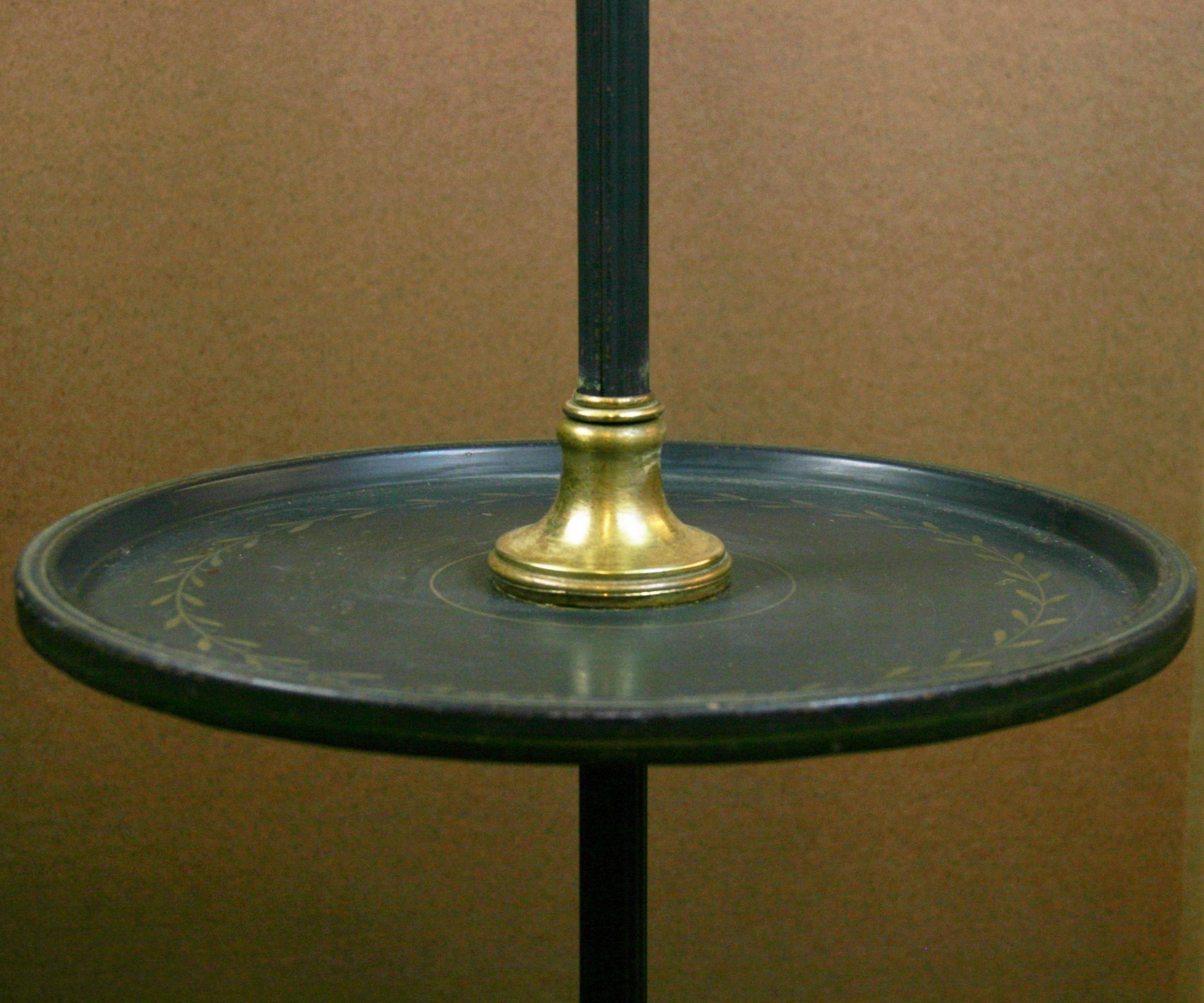 Mid-20th Century French Tole and Brass Floor Lamp with Floating Table, 1930's For Sale