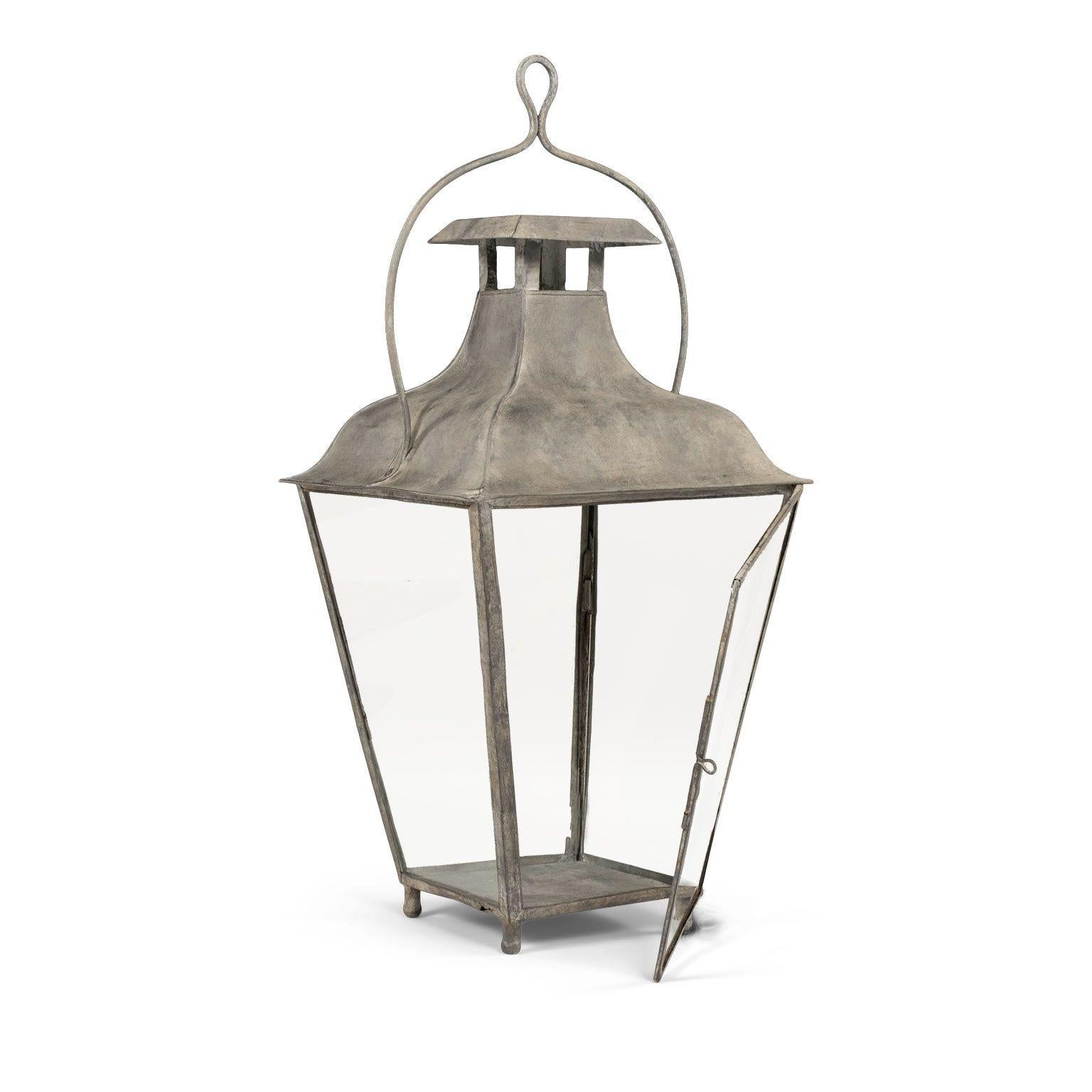 French Provincial French Tole and Glass Lantern For Sale