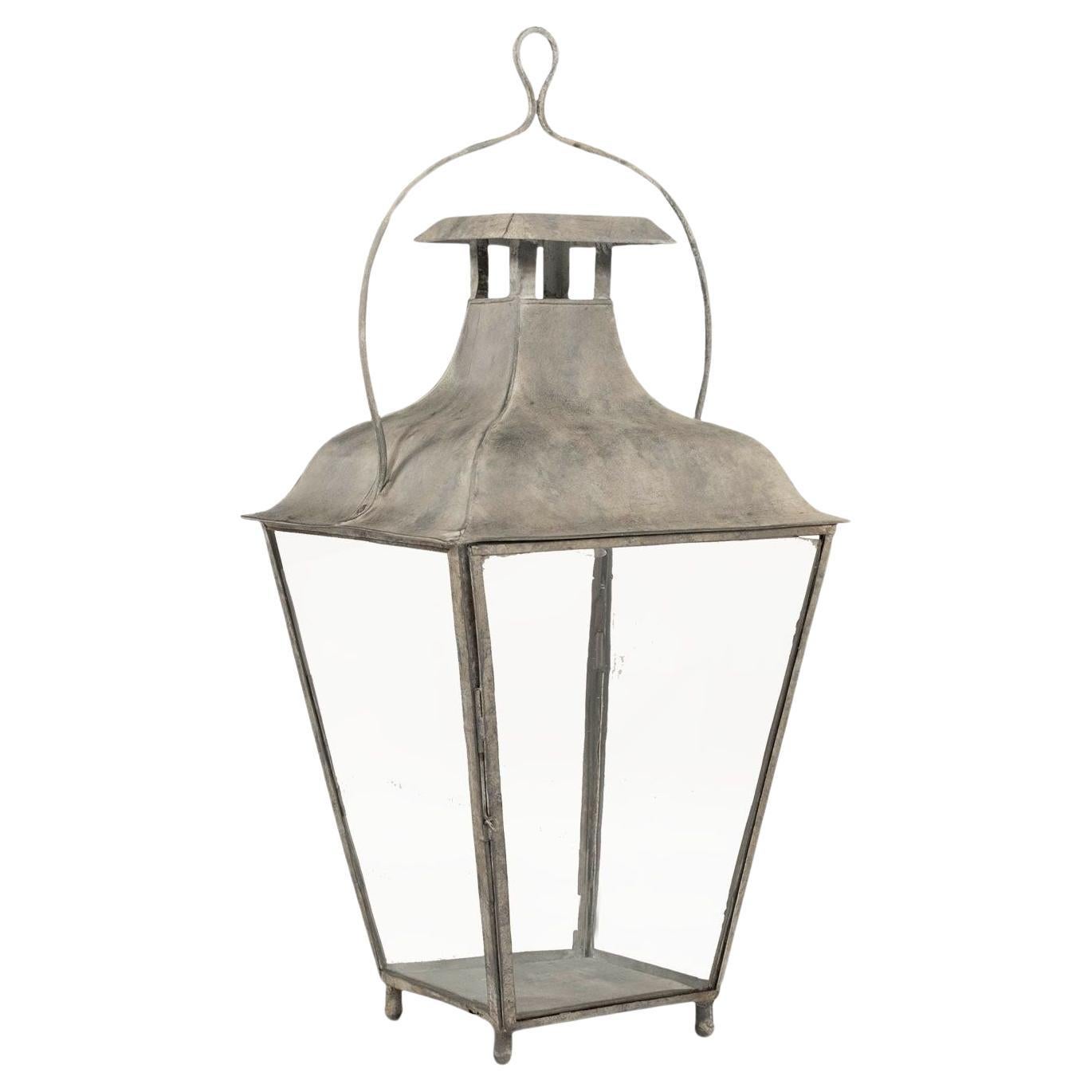 French Tole and Glass Lantern For Sale