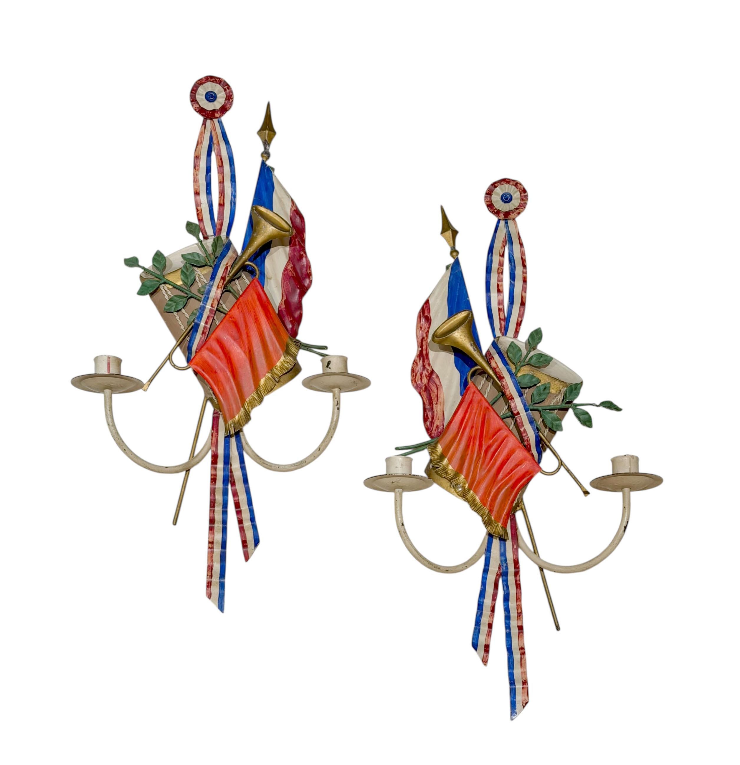 Französische Tole und Eisen Wandleuchter im Zustand „Gut“ im Angebot in Tampa, FL