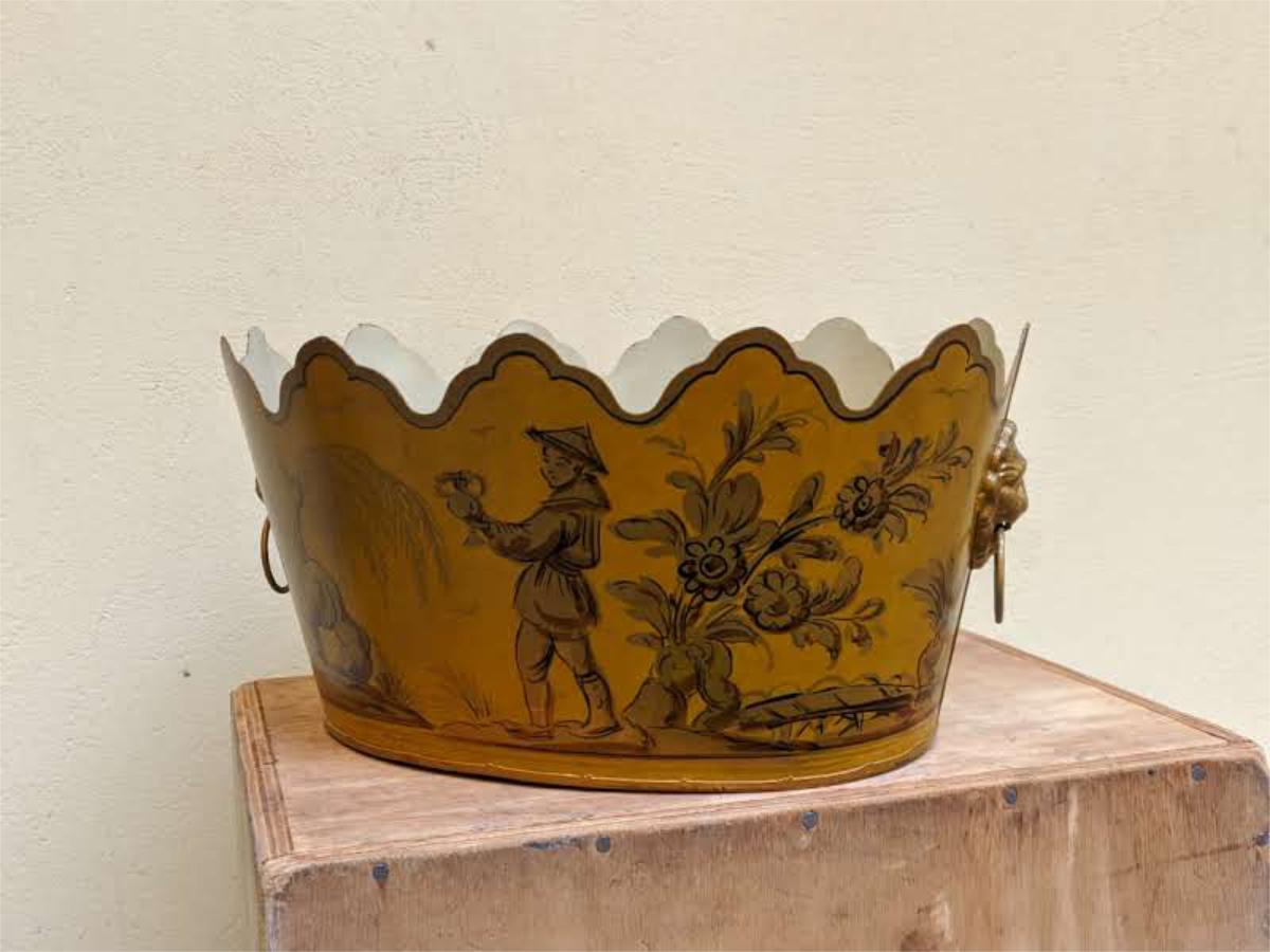 Painted French Tole Cachepot by Gherardo Degli Albizzi For Sale