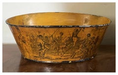 French Tole Cachepot Planter Decorated with Scenes of Napoleon at Waterloo