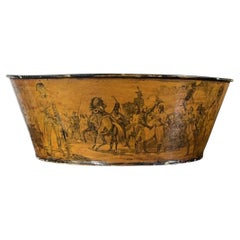 French Tole Cachepot Planter Decorated with Scenes of Napoleon at Waterloo