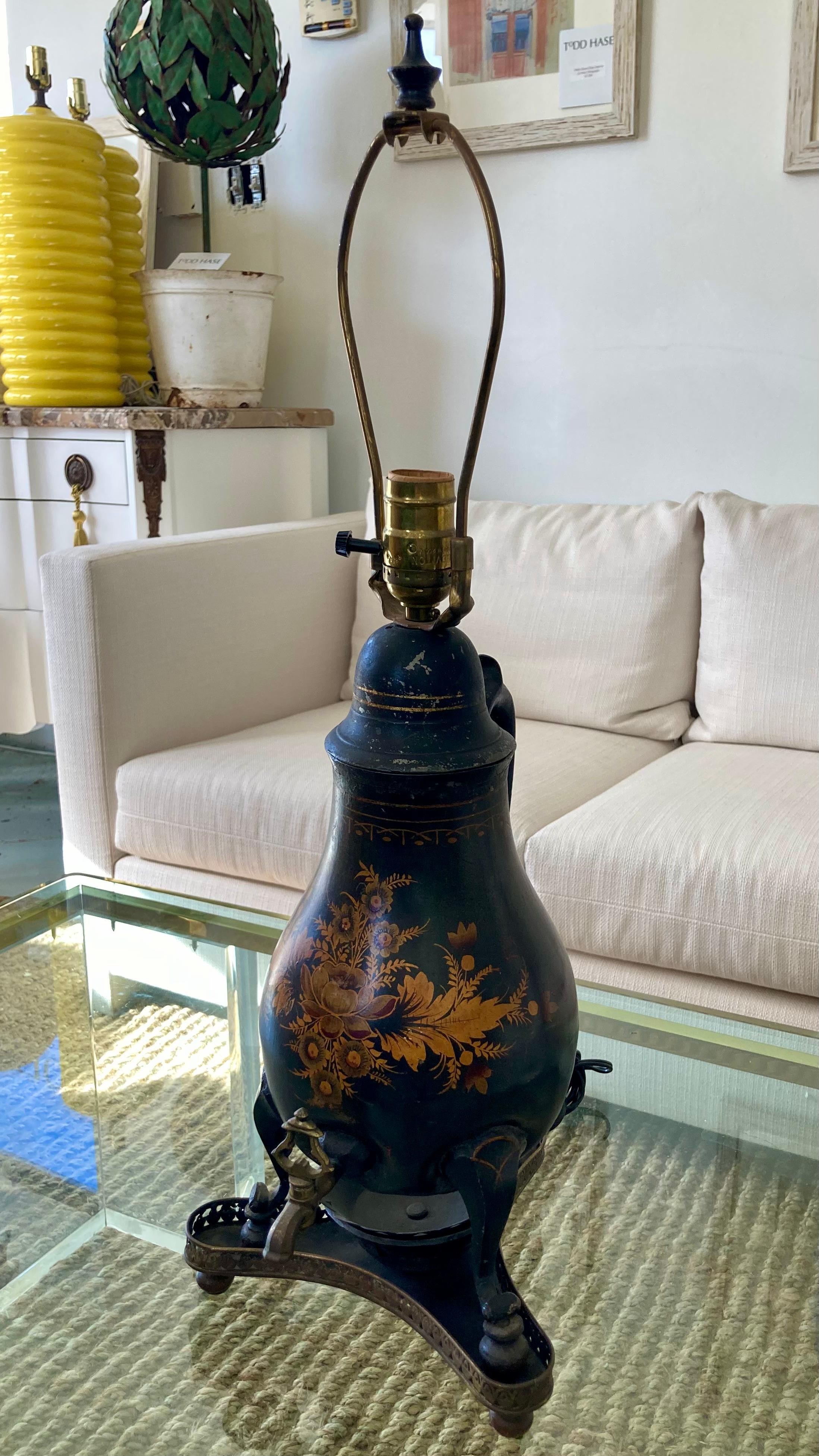 19th Century French Tole Decanter Lamp For Sale