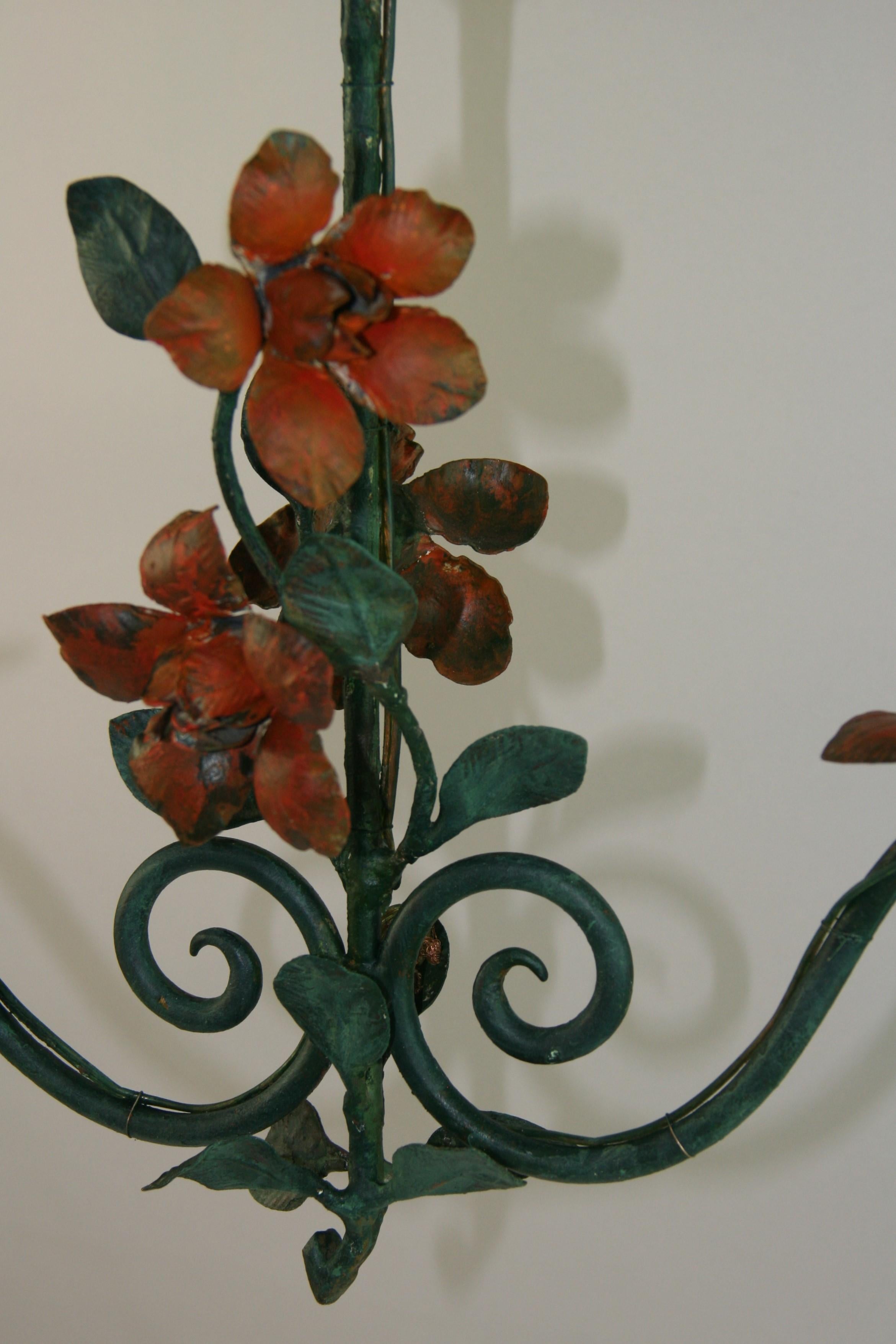 Fiori e Greene & Greene  Lampadario a due luci Leaves In condizioni buone in vendita a Douglas Manor, NY