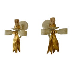 French Tole Gold Bows Sconces, circa 1940 Never Used