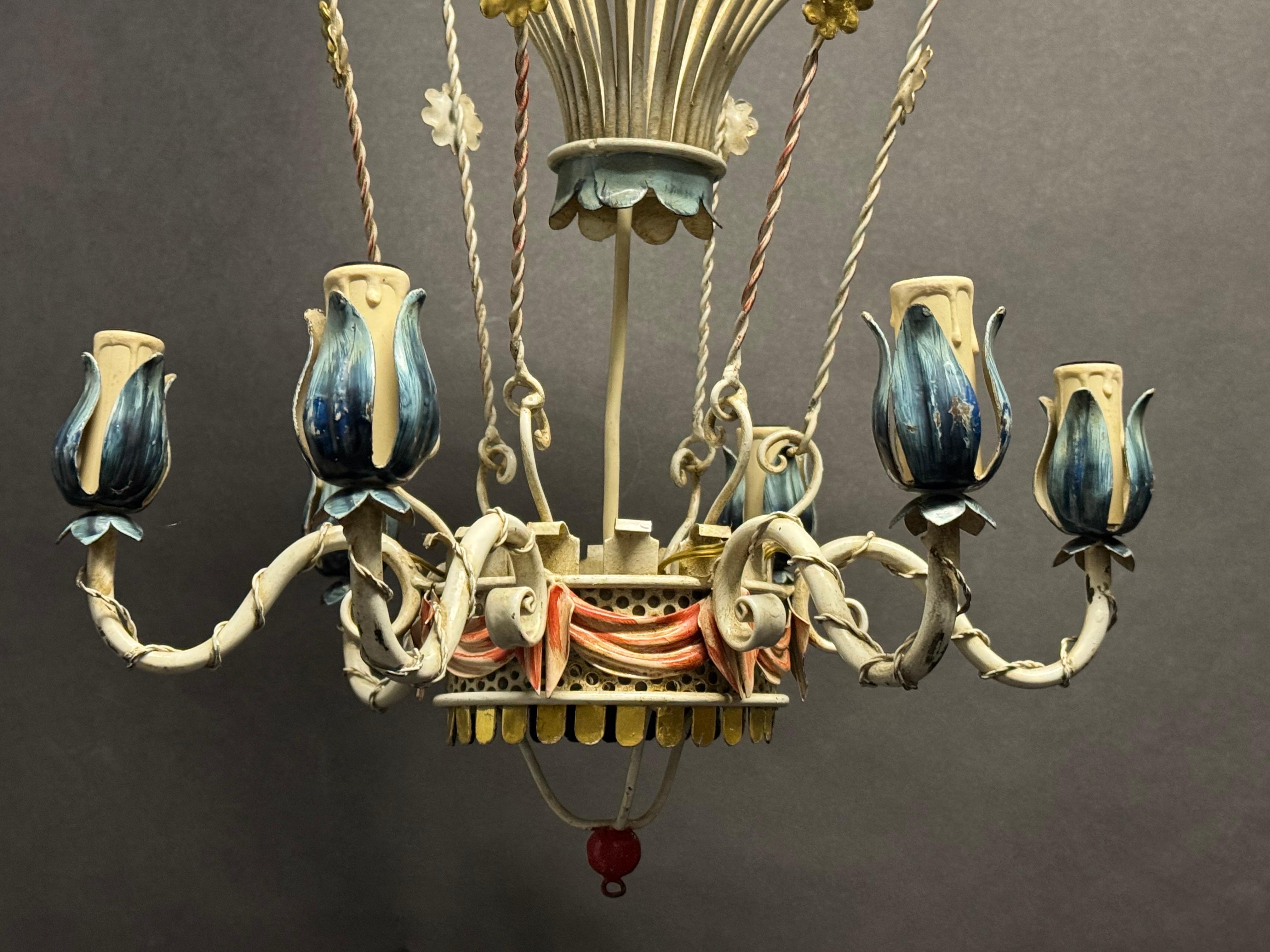 French Tole Hot Air Balloon Chandelier, circa 1950s For Sale 3