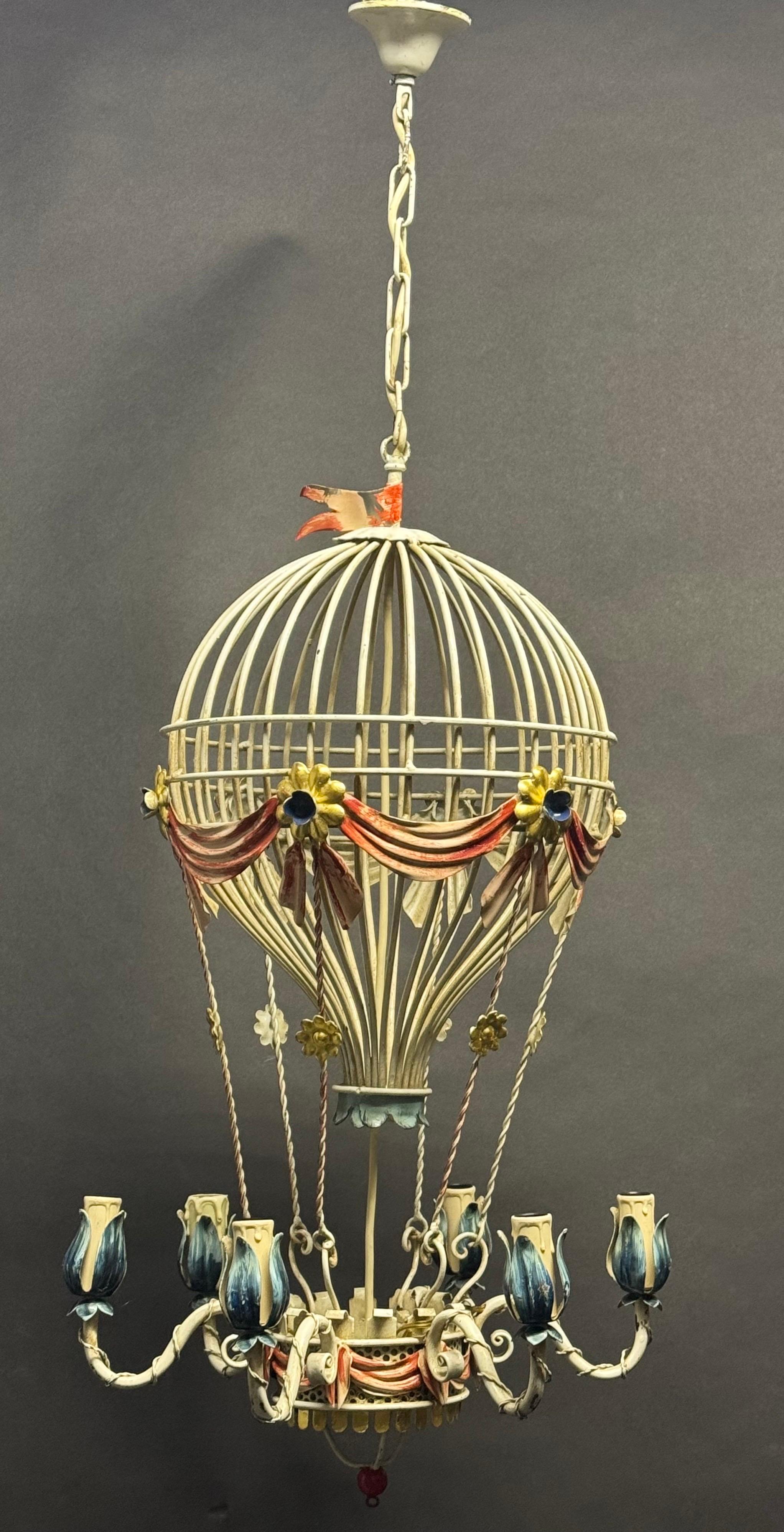 A wonderful hand - painted hot air balloon chandelier, France, circa 1950s.
Socket: 6 x e14 (Edison) for standard screw bulbs.
The condition is excellent.

 