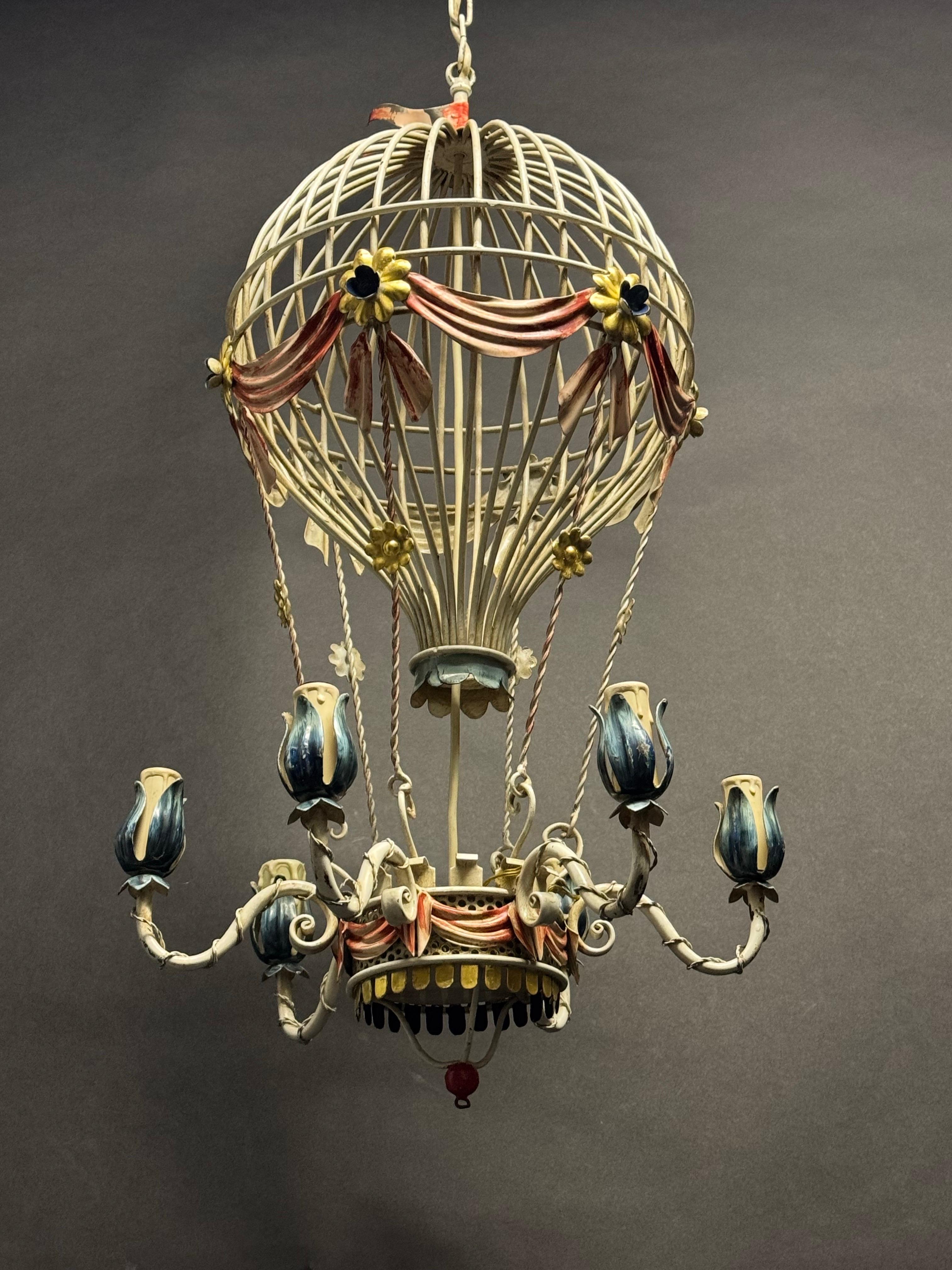 French Tole Hot Air Balloon Chandelier, circa 1950s For Sale 1