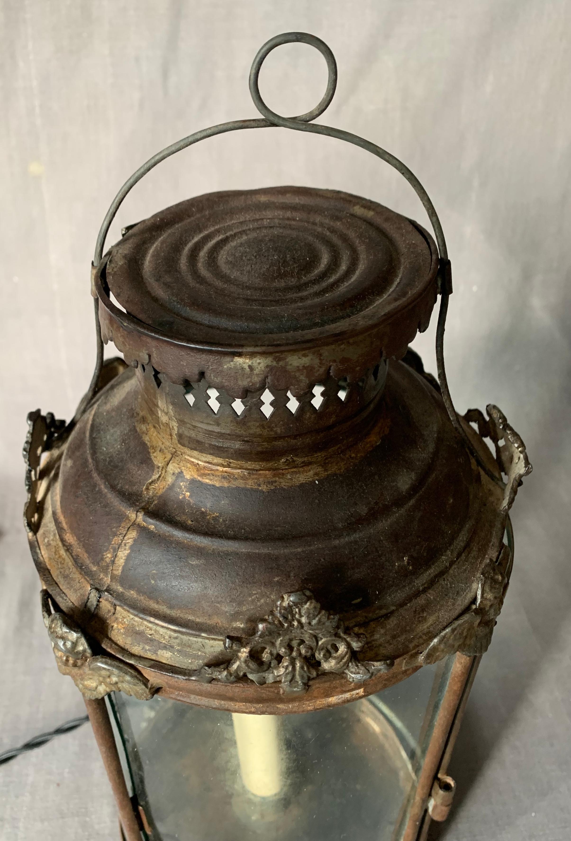 19th Century French Tole Lantern Lamp  For Sale