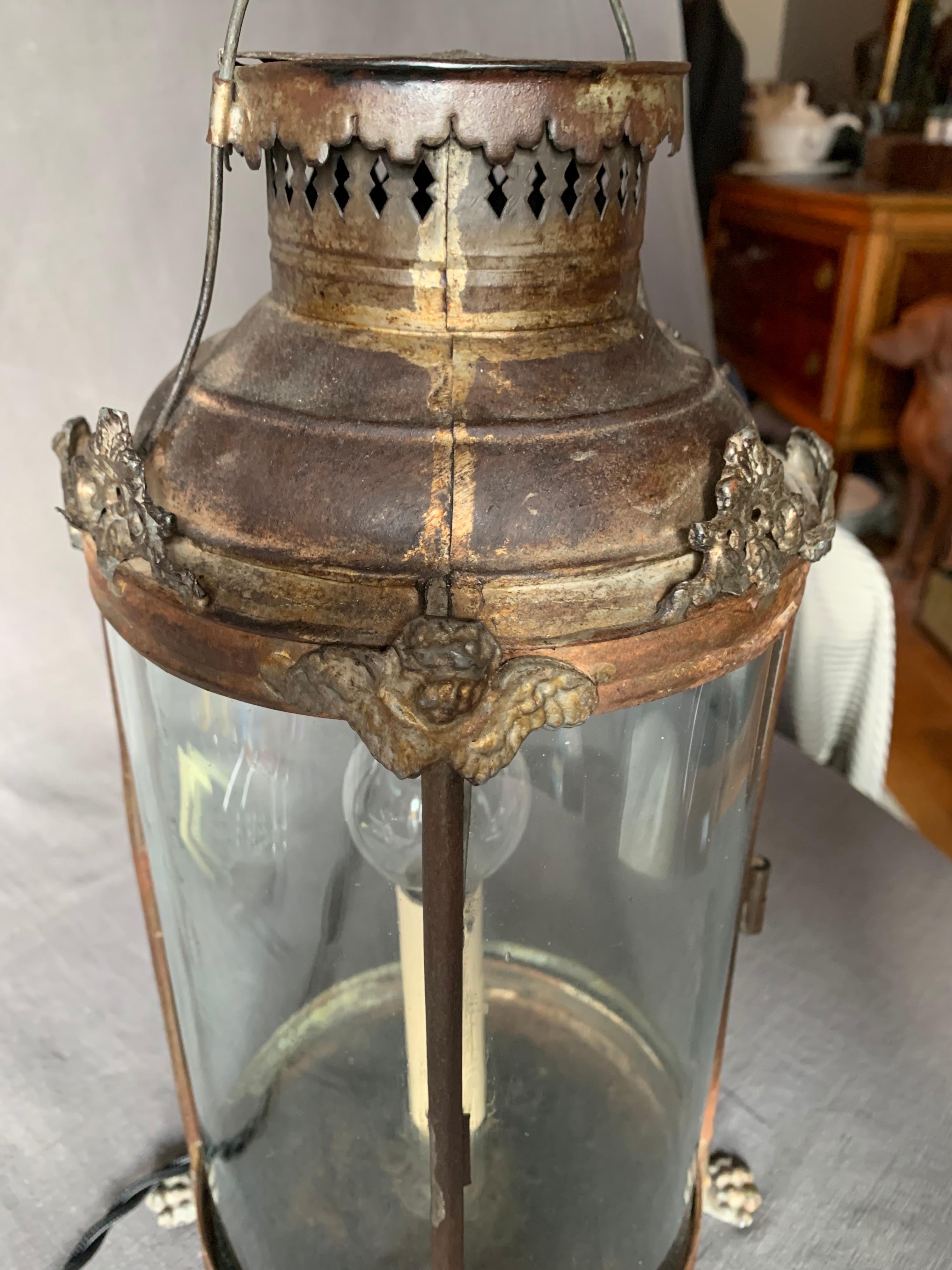 Metal French Tole Lantern Lamp  For Sale