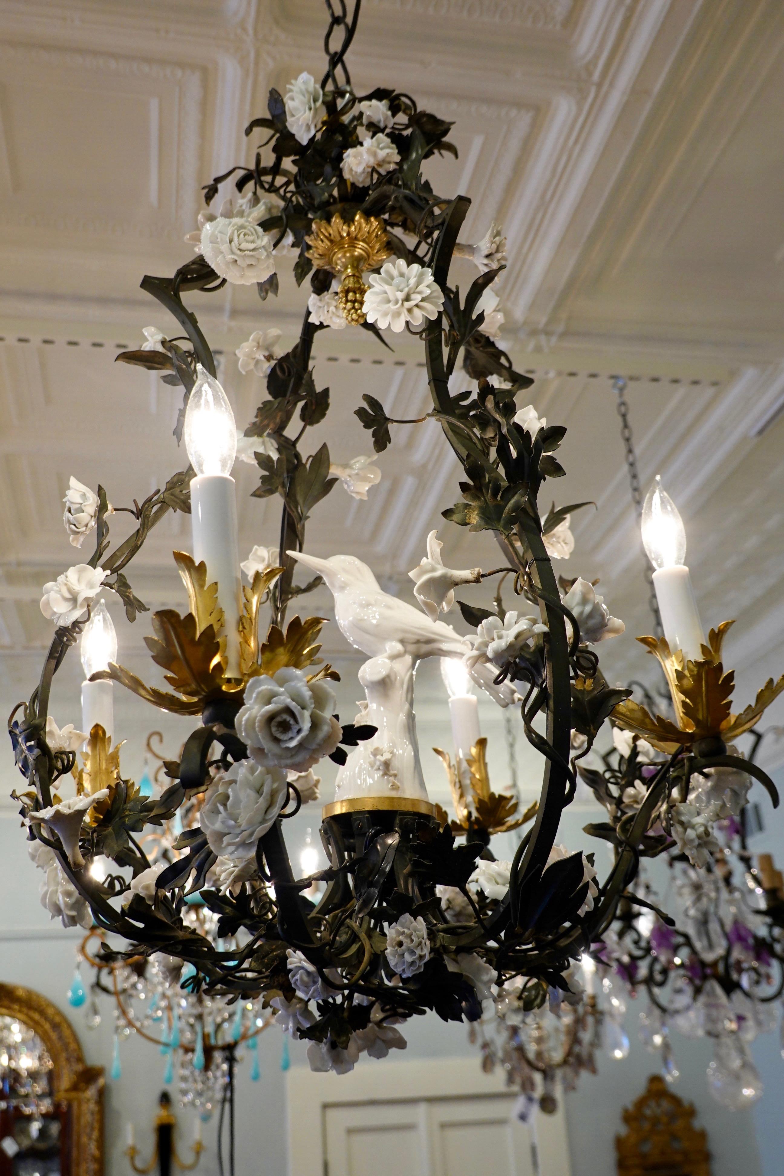 Swan Bird Swag Lamp Chandelier Glass brass porcelain Opaline fruit Wedding decor 