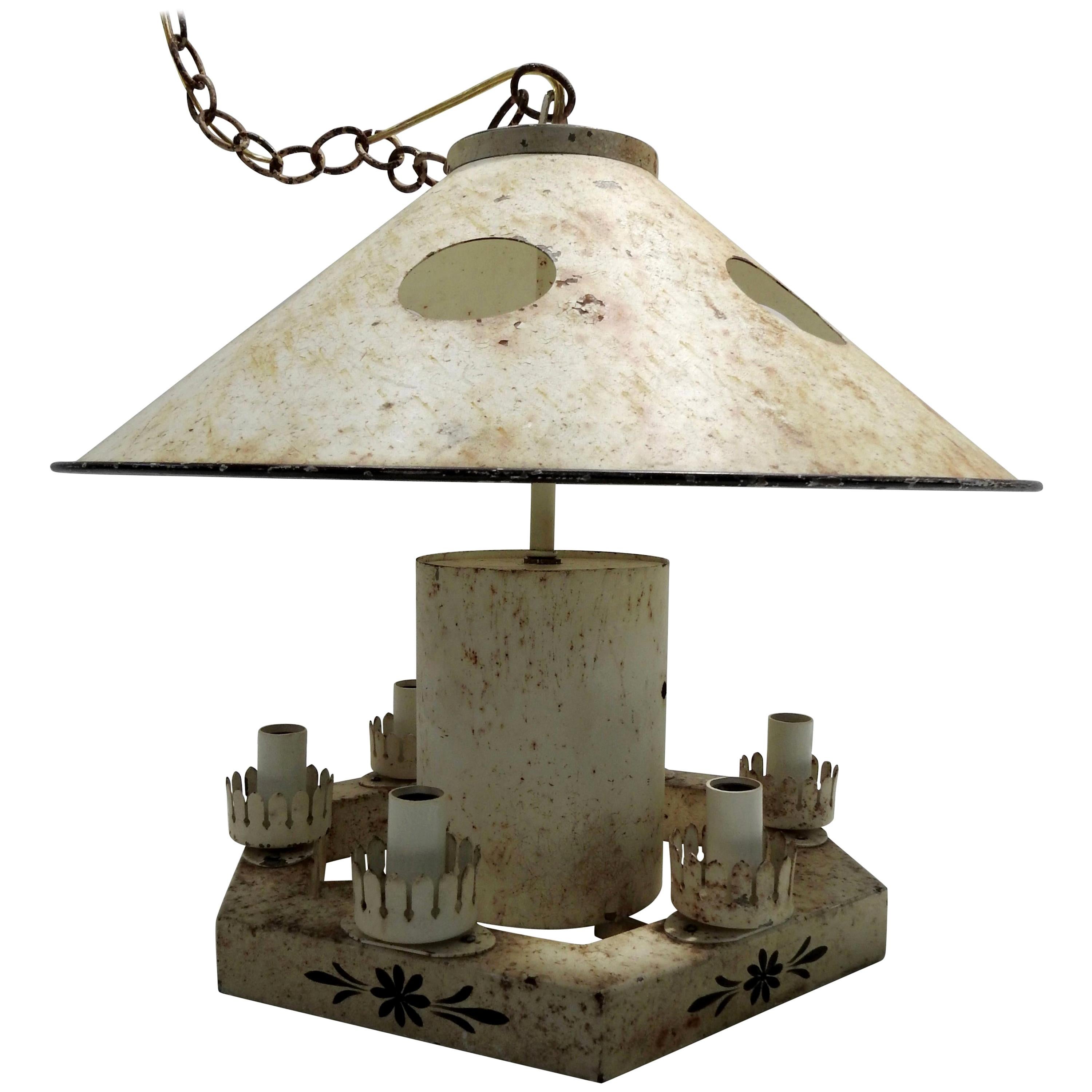 French Tole Metal Chandelier, Mid-20th Century im Angebot
