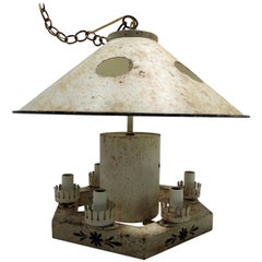 Vintage French Tole Metal Chandelier, Mid-20th Century