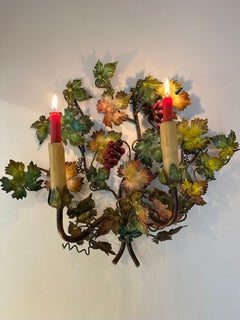 French Tôle Peinte Grapevine Wall Sconce, Circa 1920s