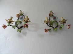 Appliques à feuilles de vigne en porcelaine de Tole, circa 1920