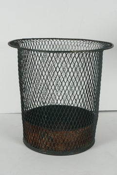 French Tole Split Wire Early 20th Century Trash Can with Liner