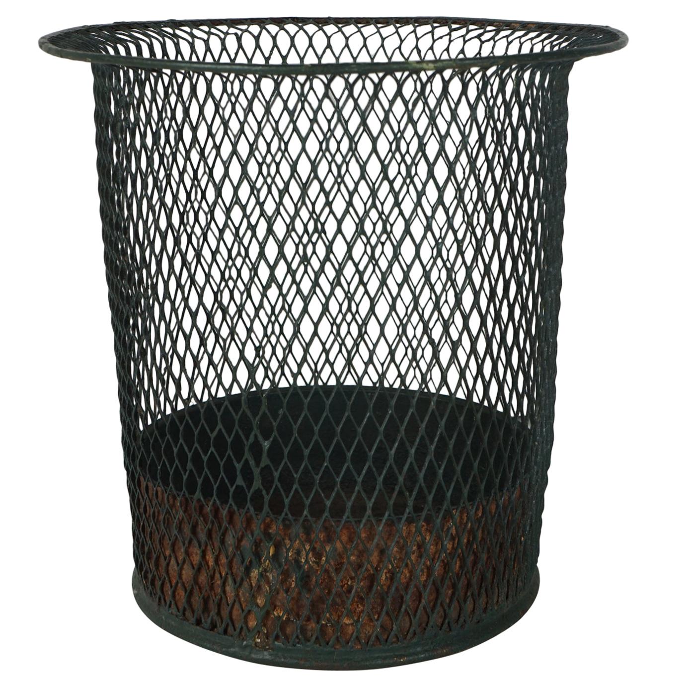 French Tole Split Wire Early 20th Century Trash Can with Liner For Sale